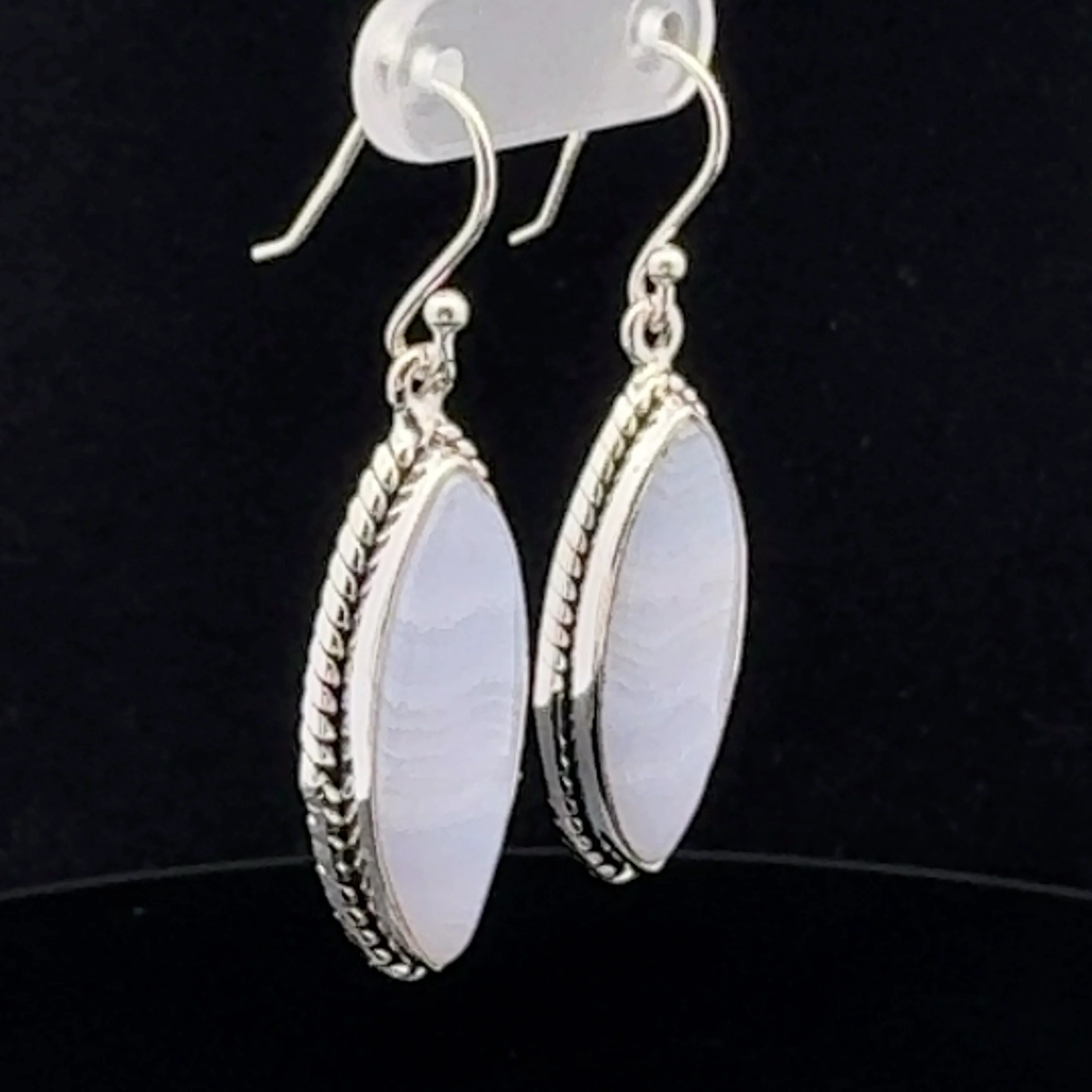 Sterling Silver Blue Lace Agate Earrings - Image 2