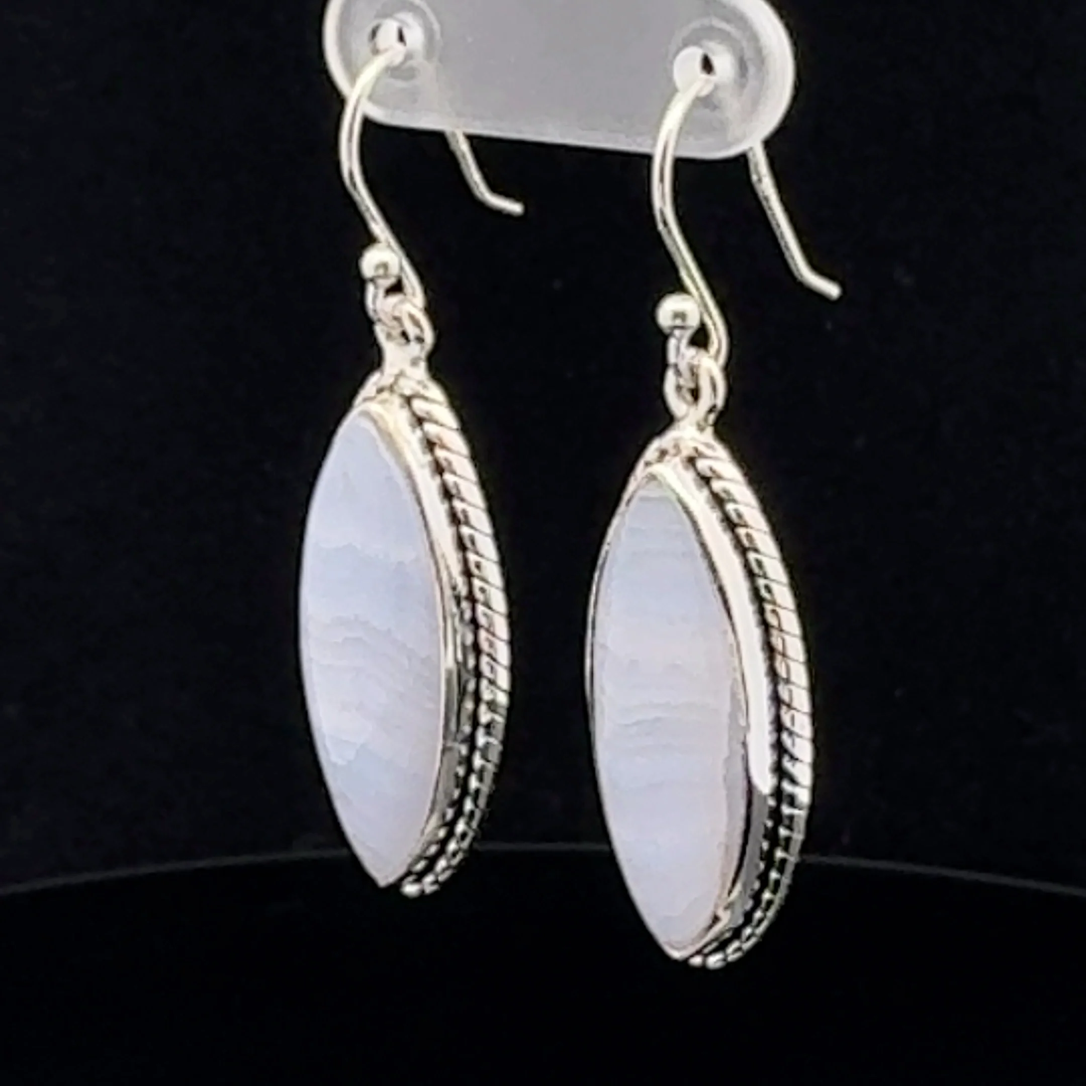 Sterling Silver Blue Lace Agate Earrings - Image 3