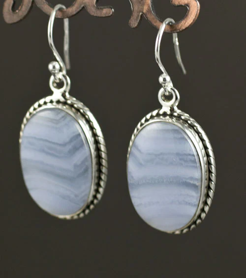 Sterling Silver Blue Lace Agate Earrings - Image 2