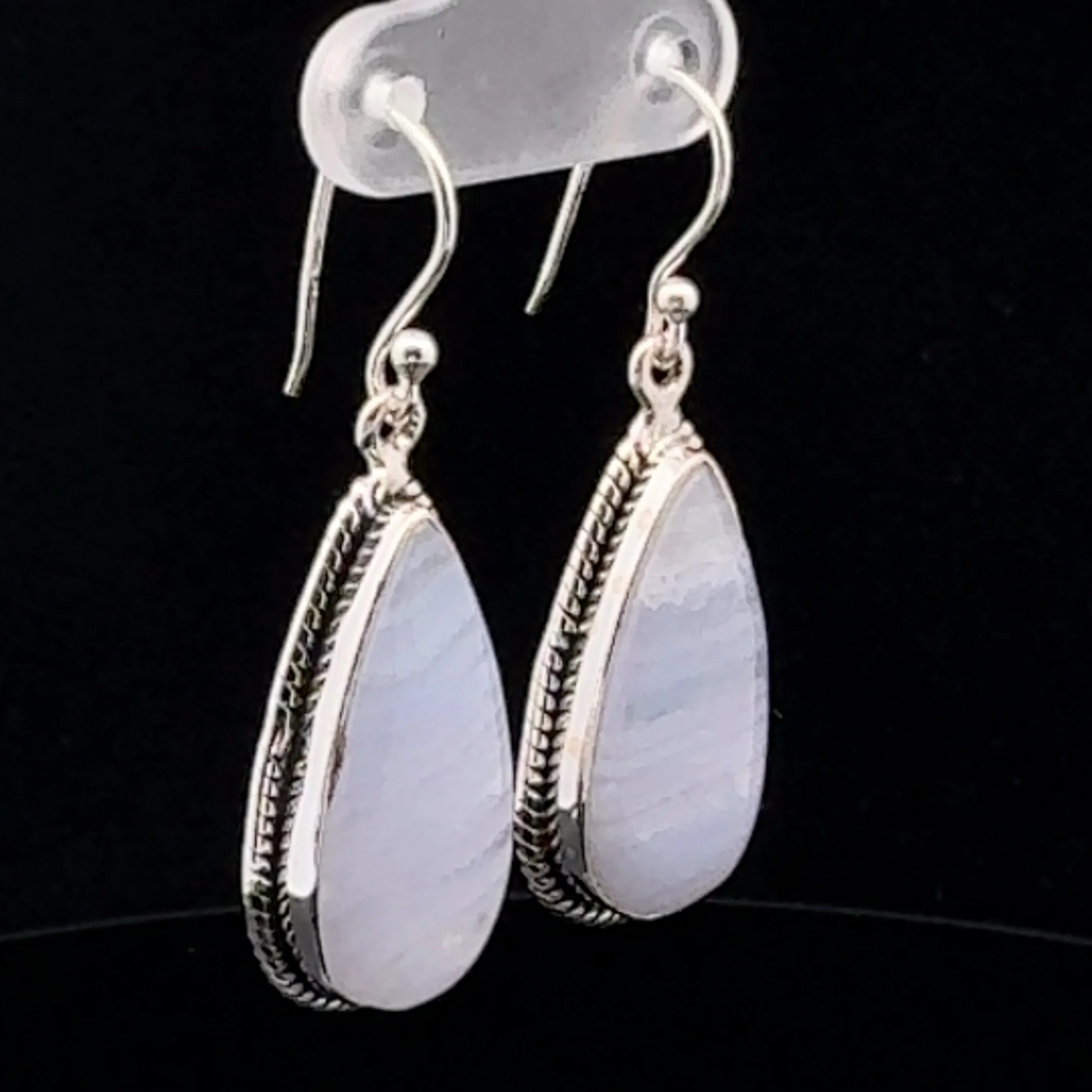 Sterling Silver Blue Lace Agate Earrings - Image 2