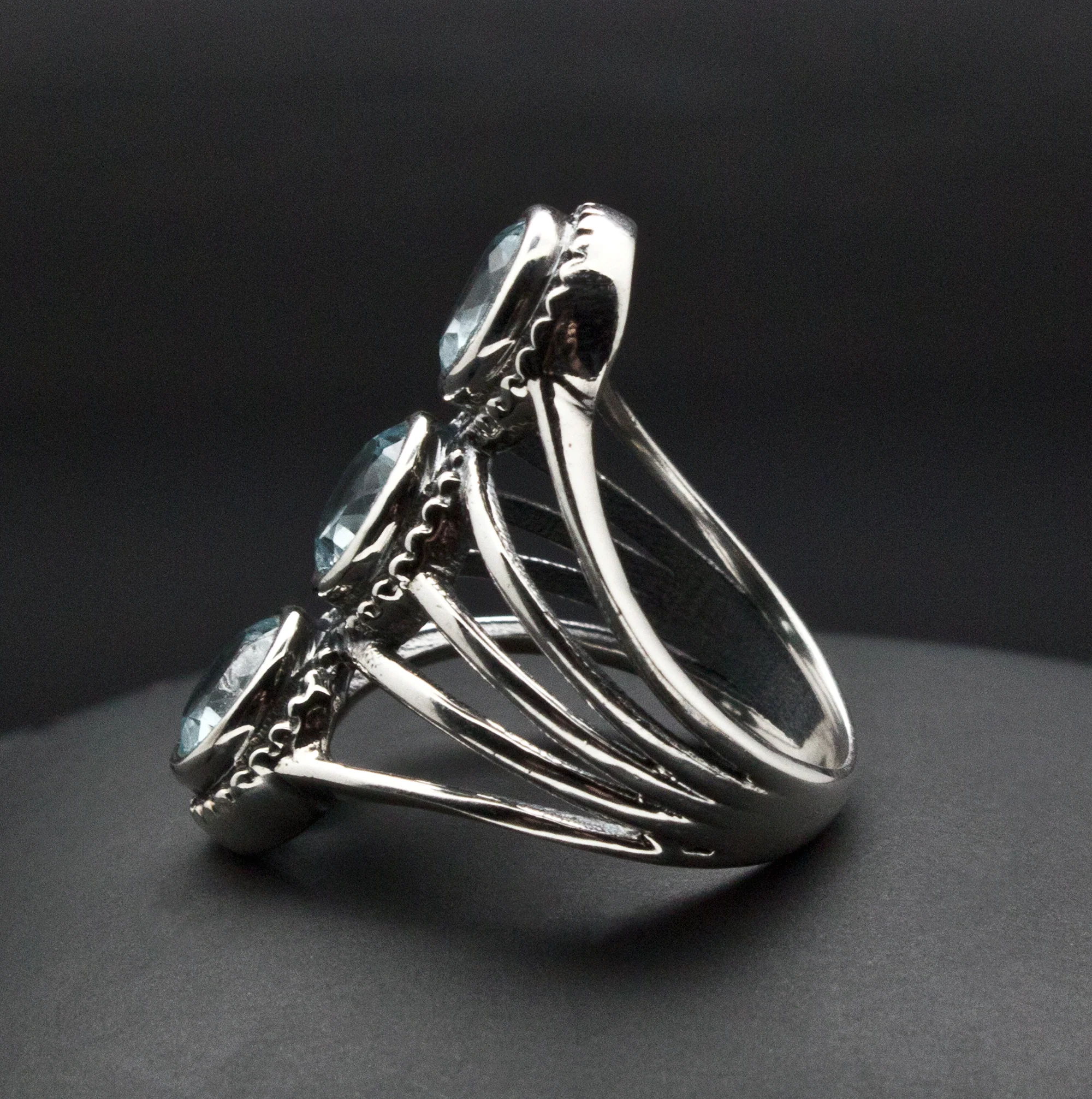 Sterling Silver Blue Topaz Ornate Ring Size 5.5 - Image 2