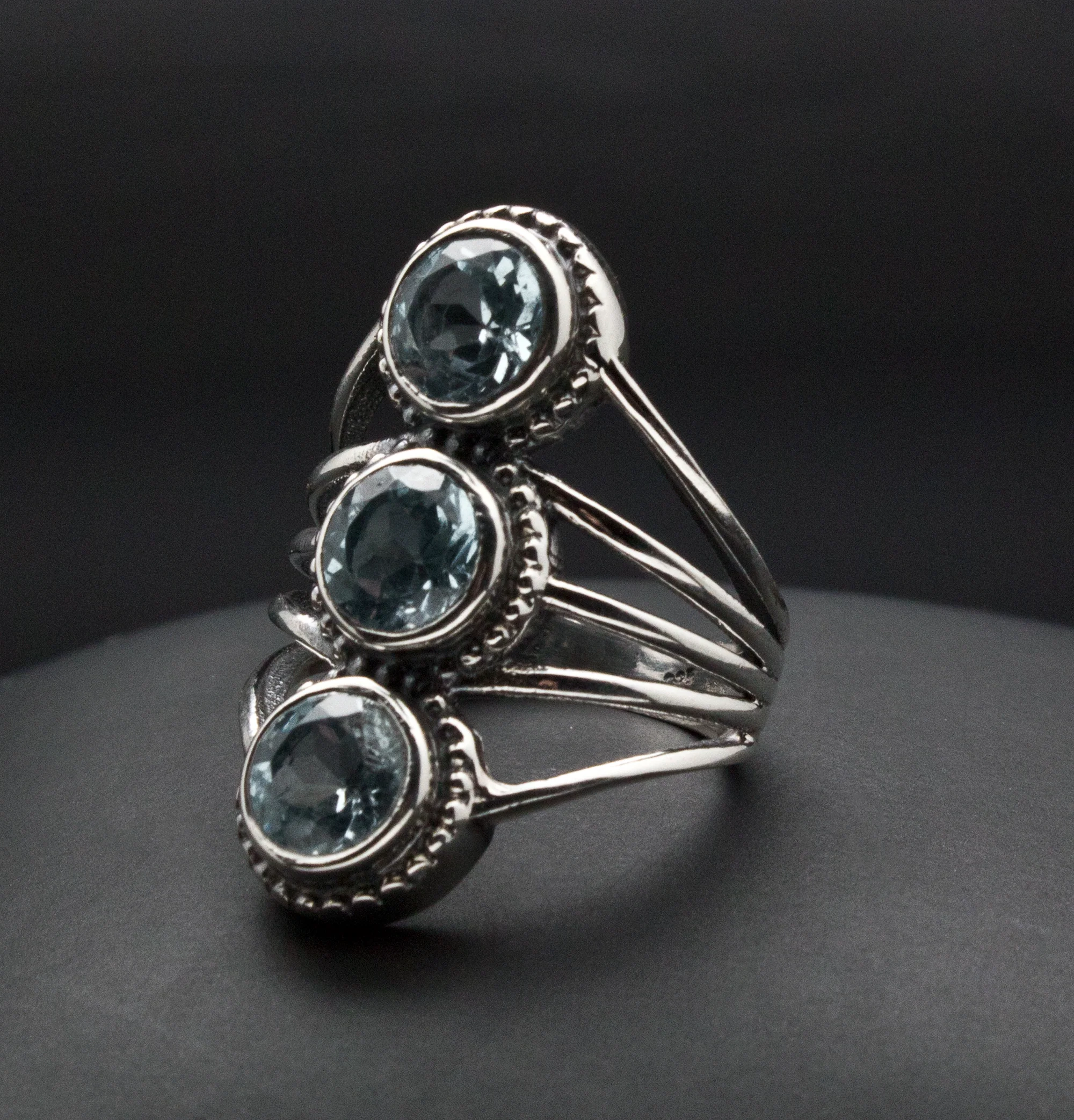 Sterling Silver Blue Topaz Ornate Ring Size 5.5 - Image 3