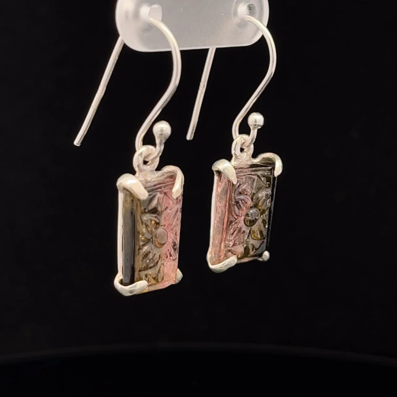 Sterling Silver Carved Watermelon Tourmaline Earrings - Image 2