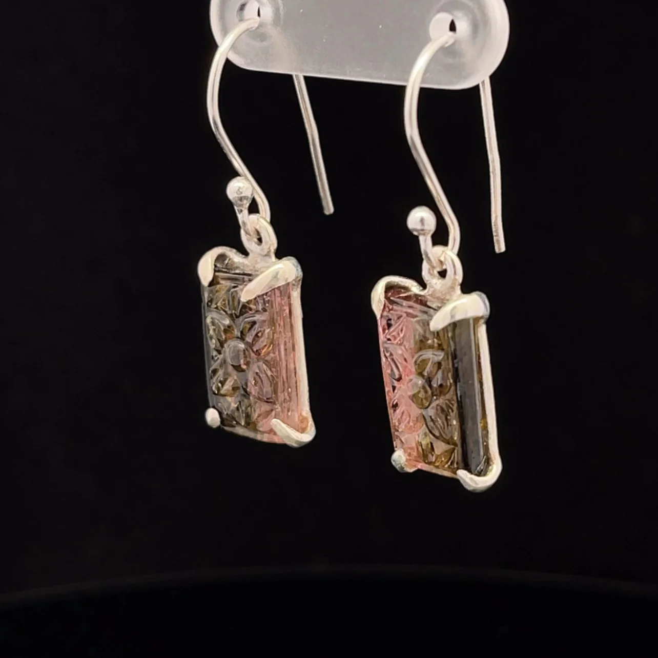 Sterling Silver Carved Watermelon Tourmaline Earrings - Image 3