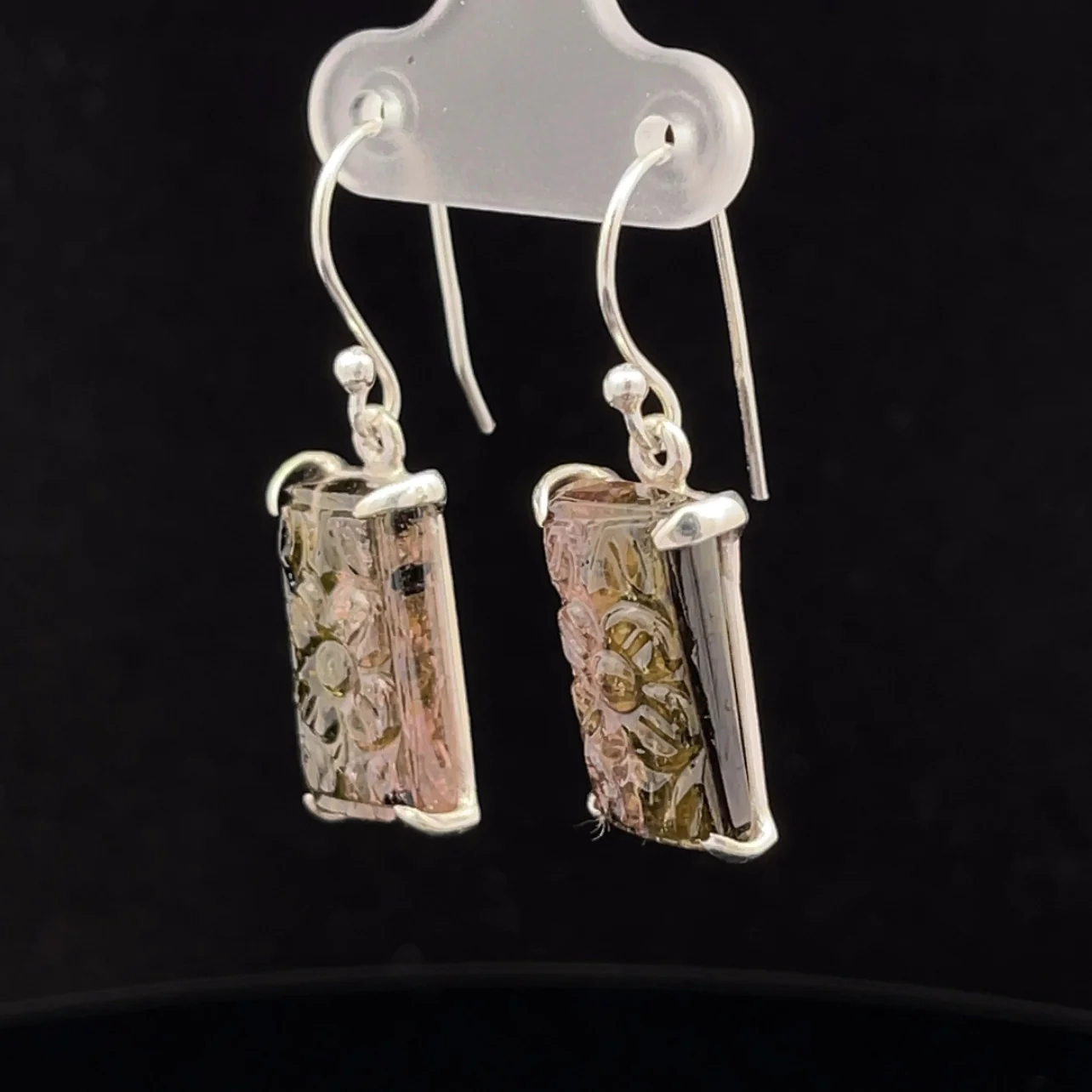 Sterling Silver Carved Watermelon Tourmaline Earrings - Image 3