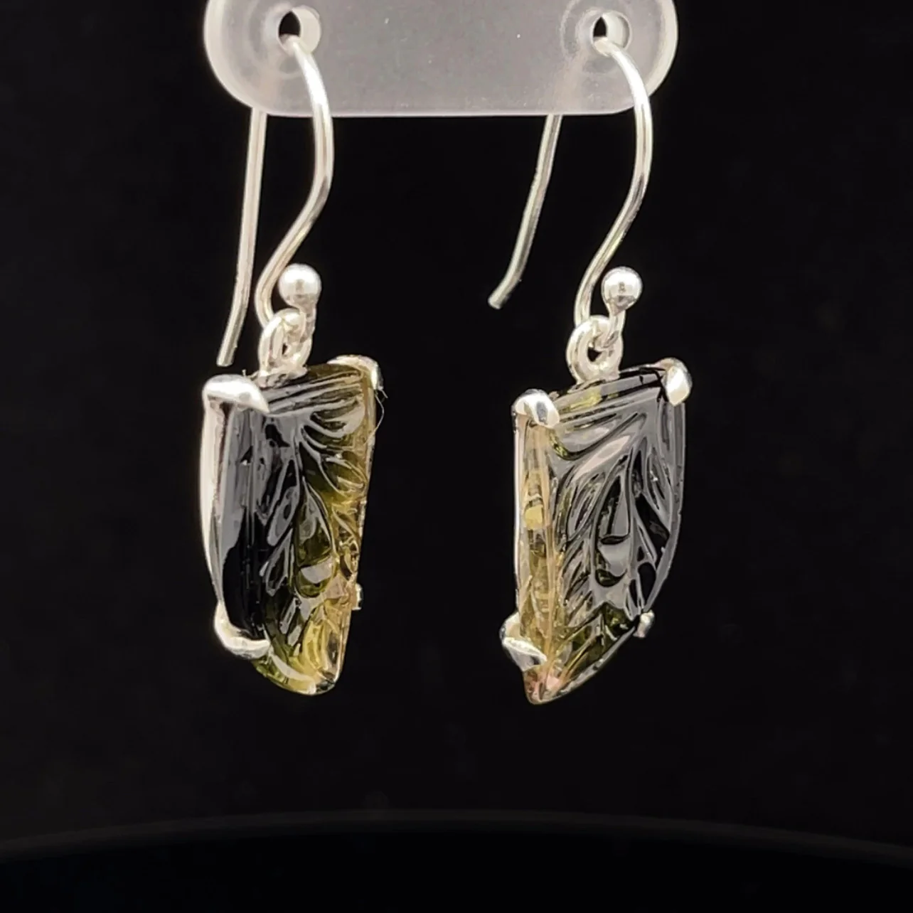 Sterling Silver Carved Watermelon Tourmaline Earrings - Image 2