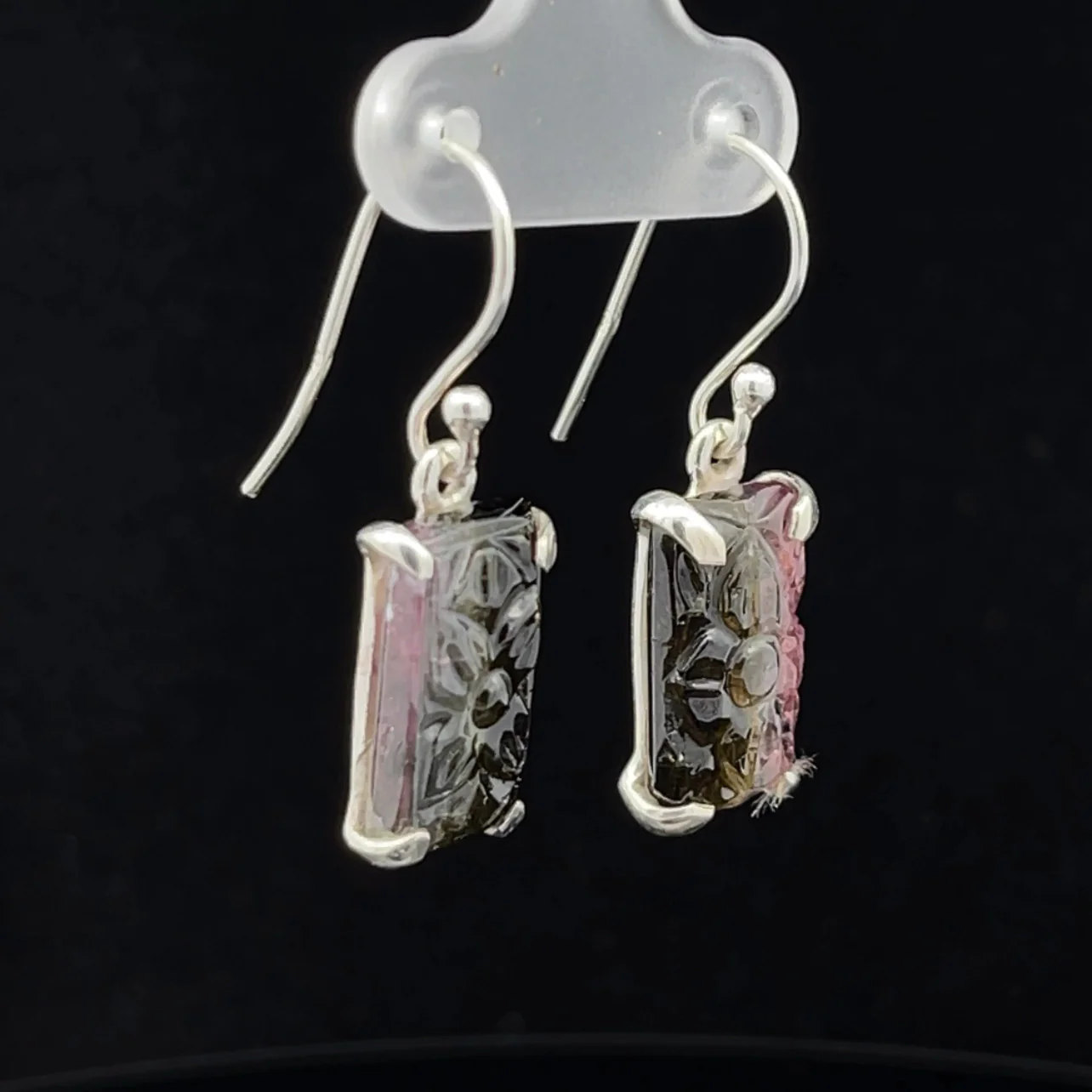 Sterling Silver Carved Watermelon Tourmaline Earrings - Image 2