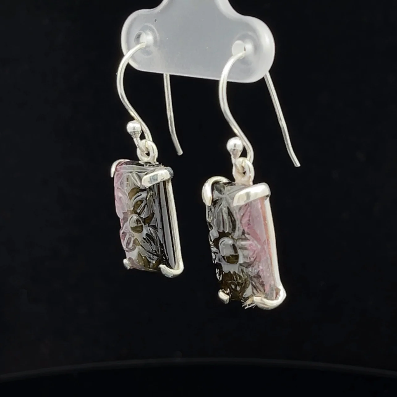 Sterling Silver Carved Watermelon Tourmaline Earrings - Image 3