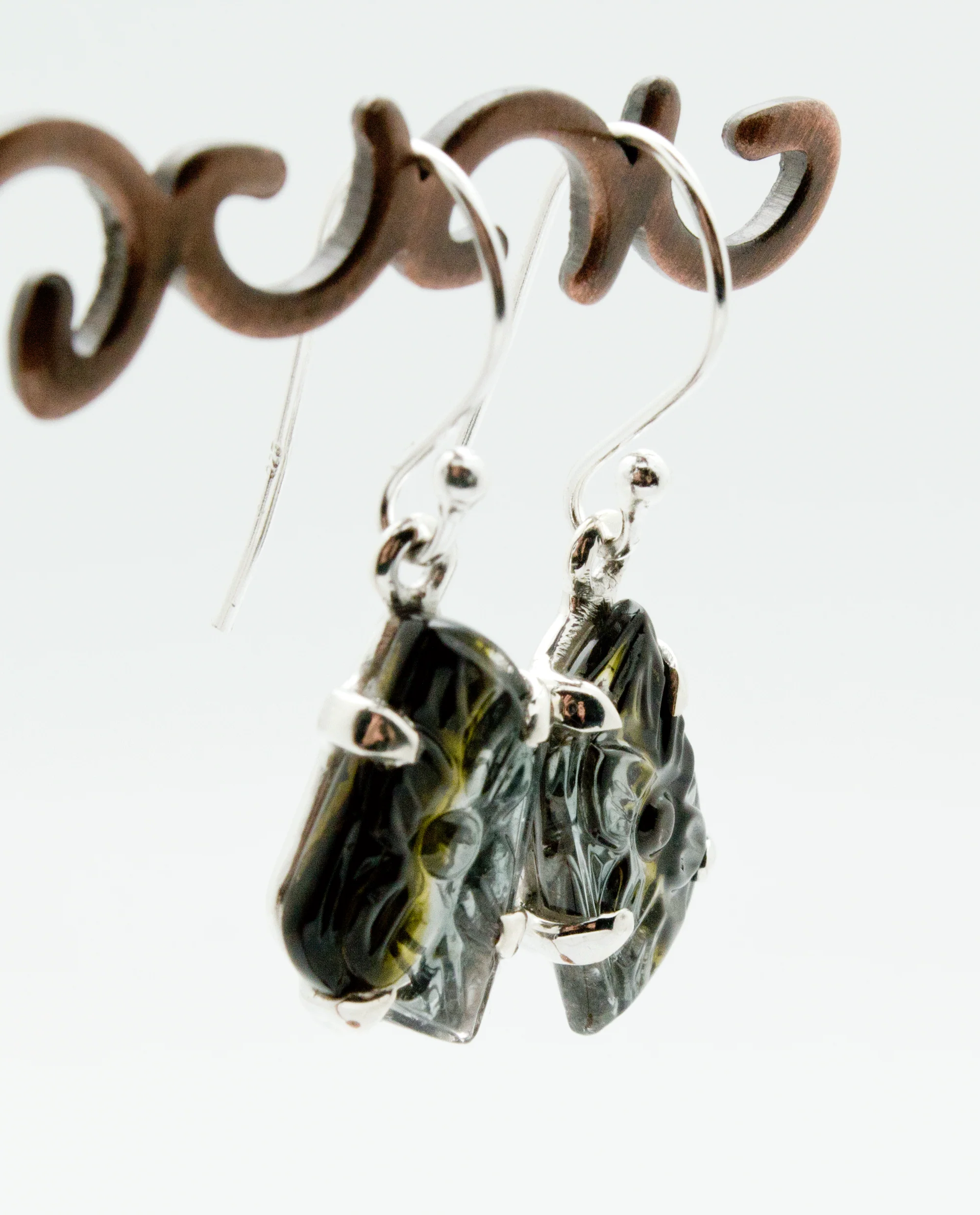 Sterling Silver Carved Watermelon Tourmaline Earrings - Image 2