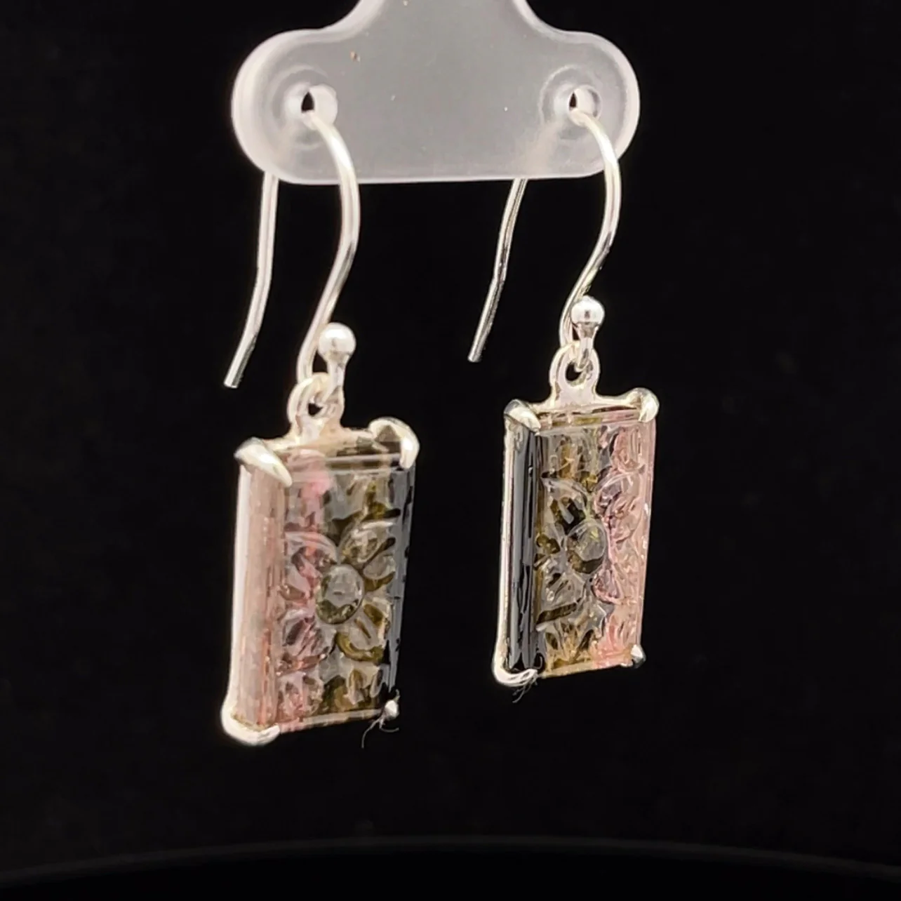 Sterling Silver Carved Watermelon Tourmaline Earrings - Image 2
