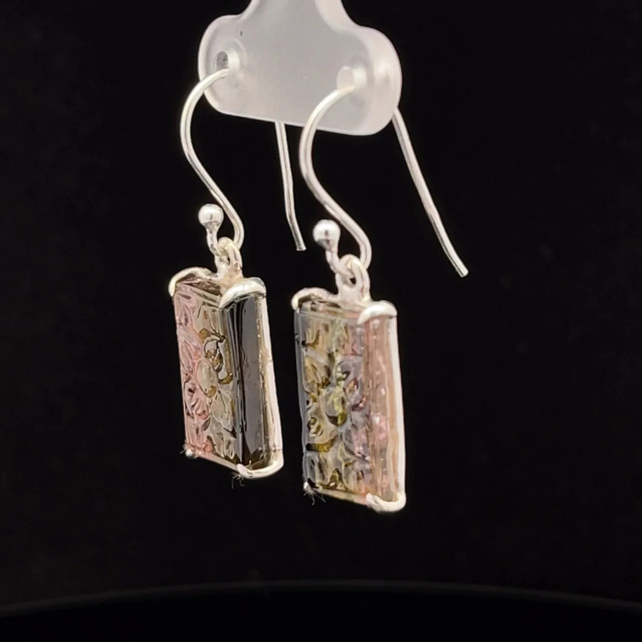 Sterling Silver Carved Watermelon Tourmaline Earrings - Image 3
