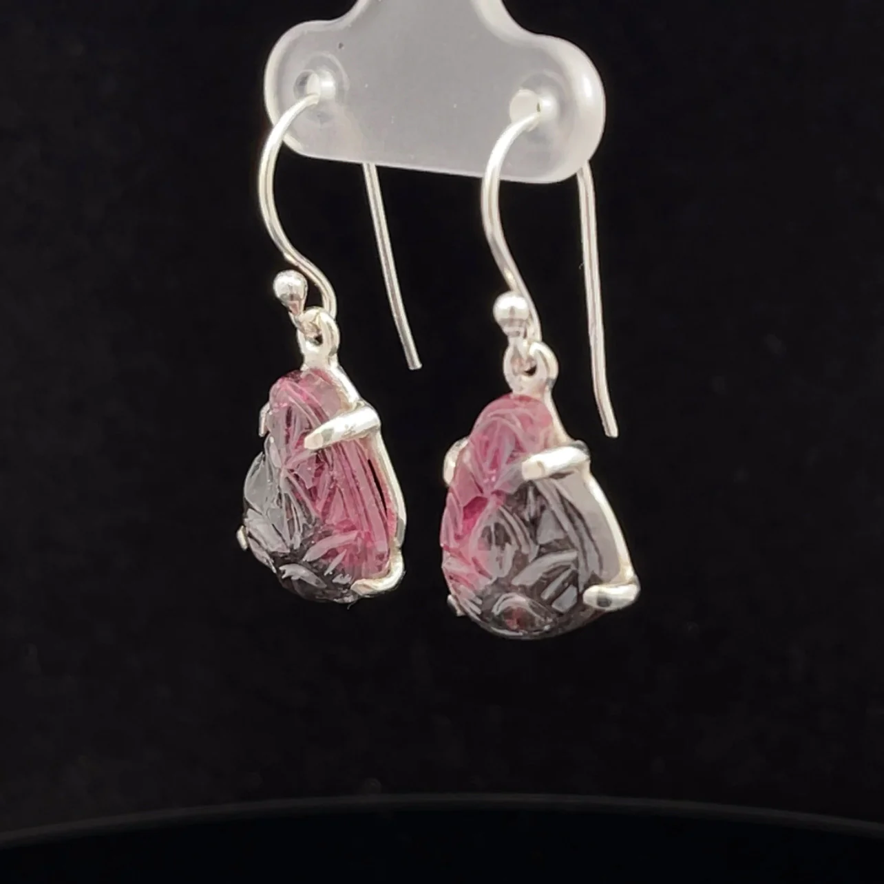 Sterling Silver Carved Watermelon Tourmaline Earrings - Image 2