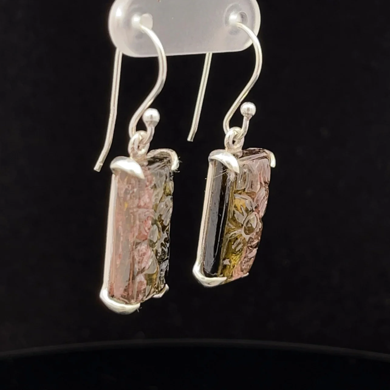Sterling Silver Carved Watermelon Tourmaline Earrings - Image 2