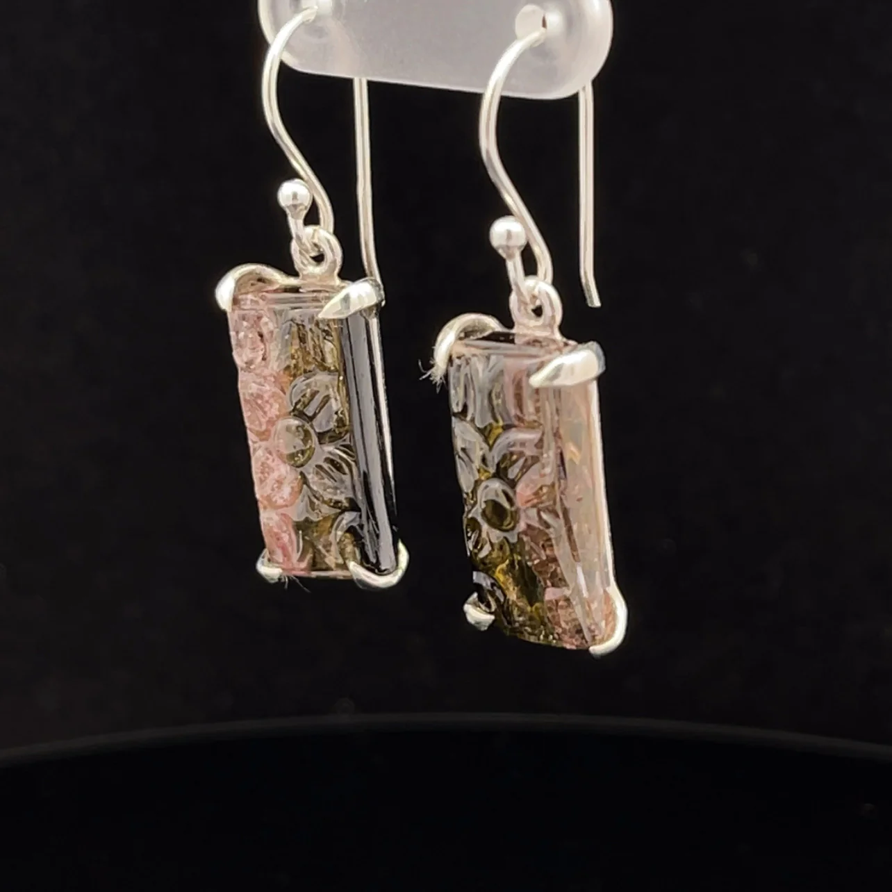 Sterling Silver Carved Watermelon Tourmaline Earrings - Image 3