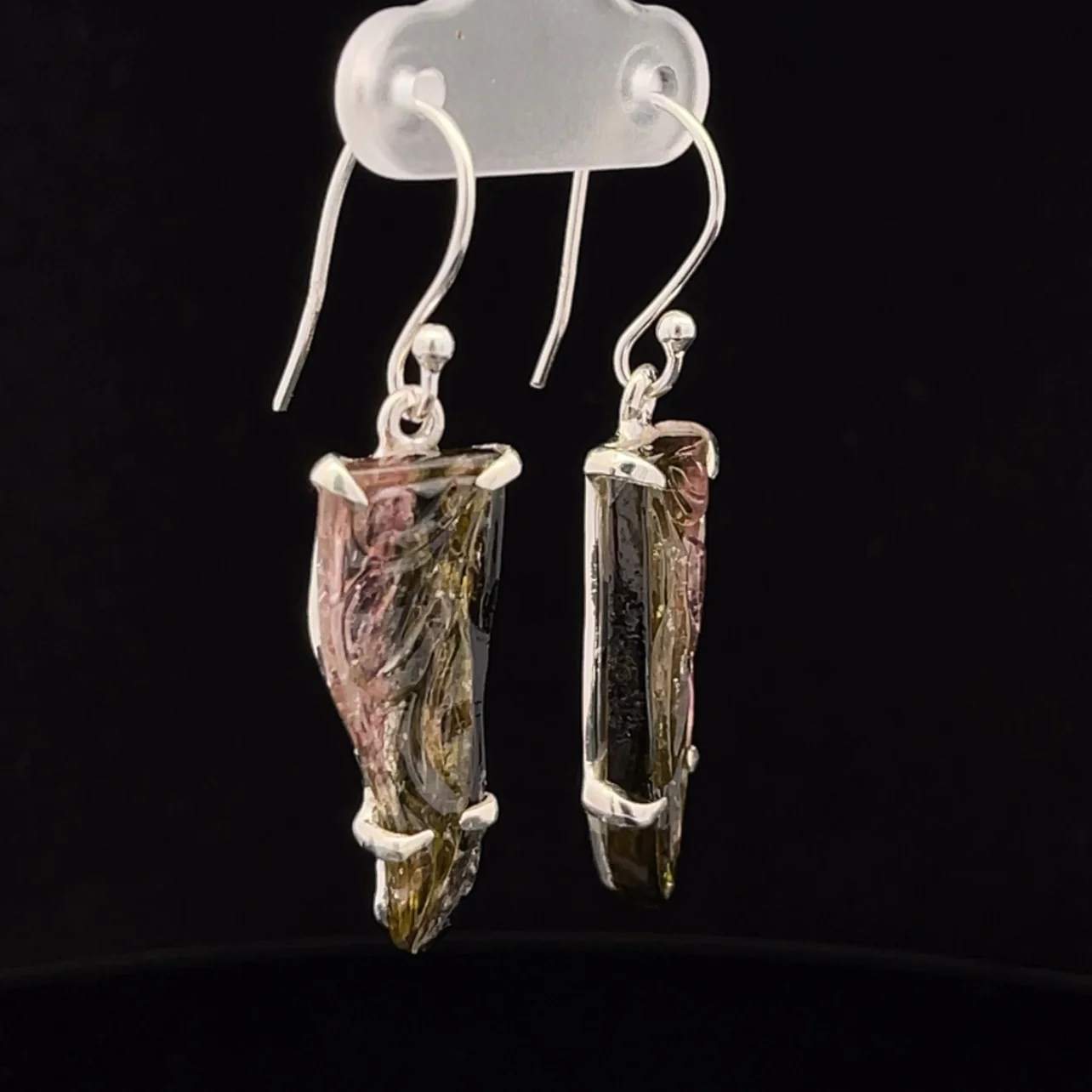 Sterling Silver Carved Watermelon Tourmaline Earrings - Image 2