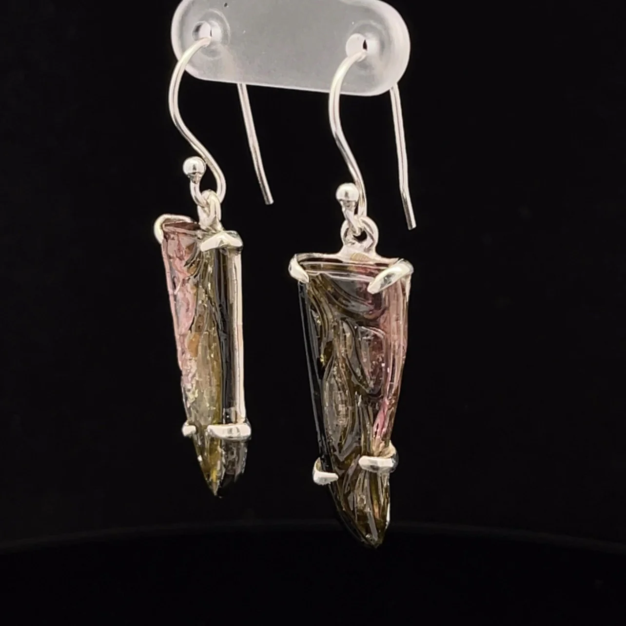 Sterling Silver Carved Watermelon Tourmaline Earrings - Image 3