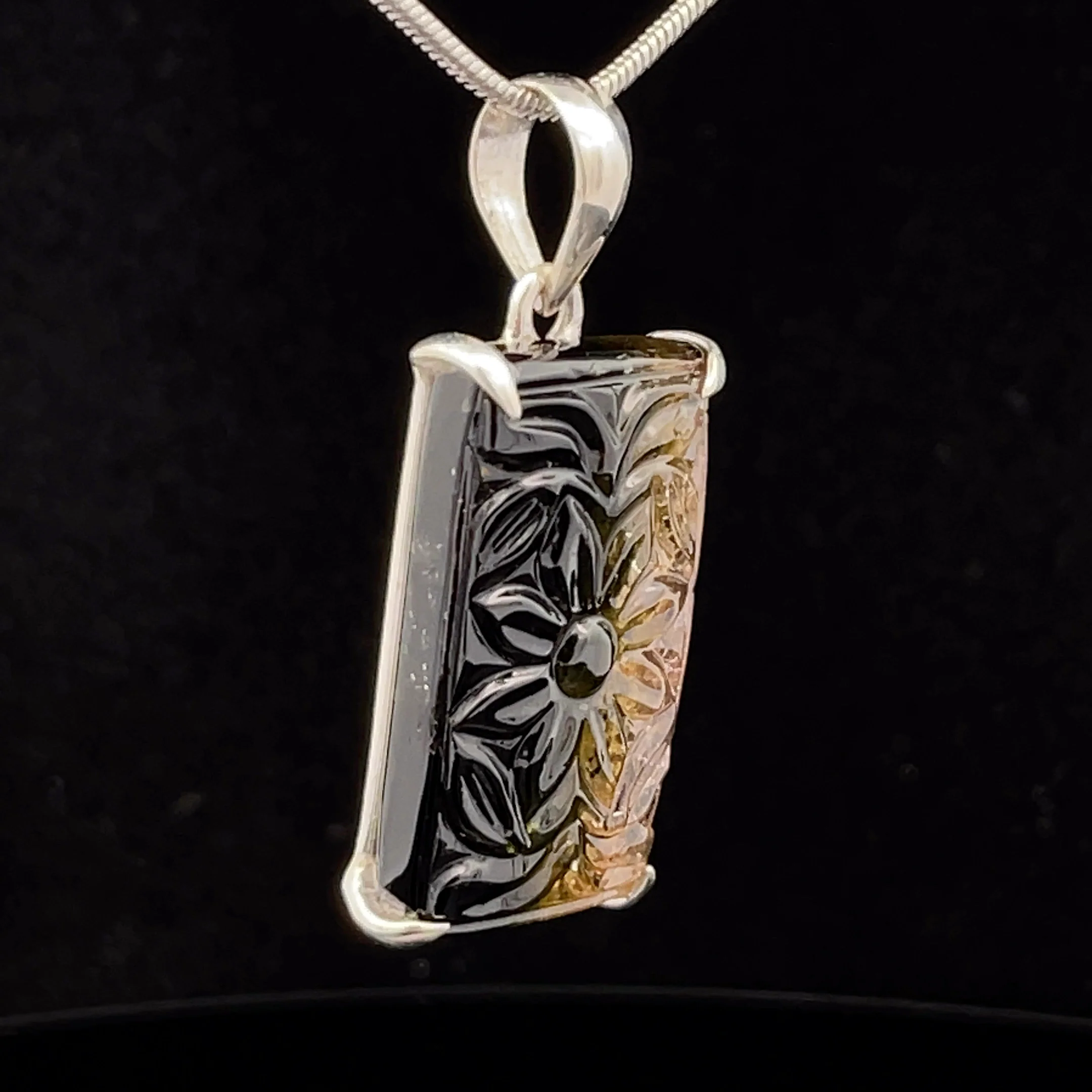 Sterling Silver Carved Watermelon Tourmaline Pendant - Image 2
