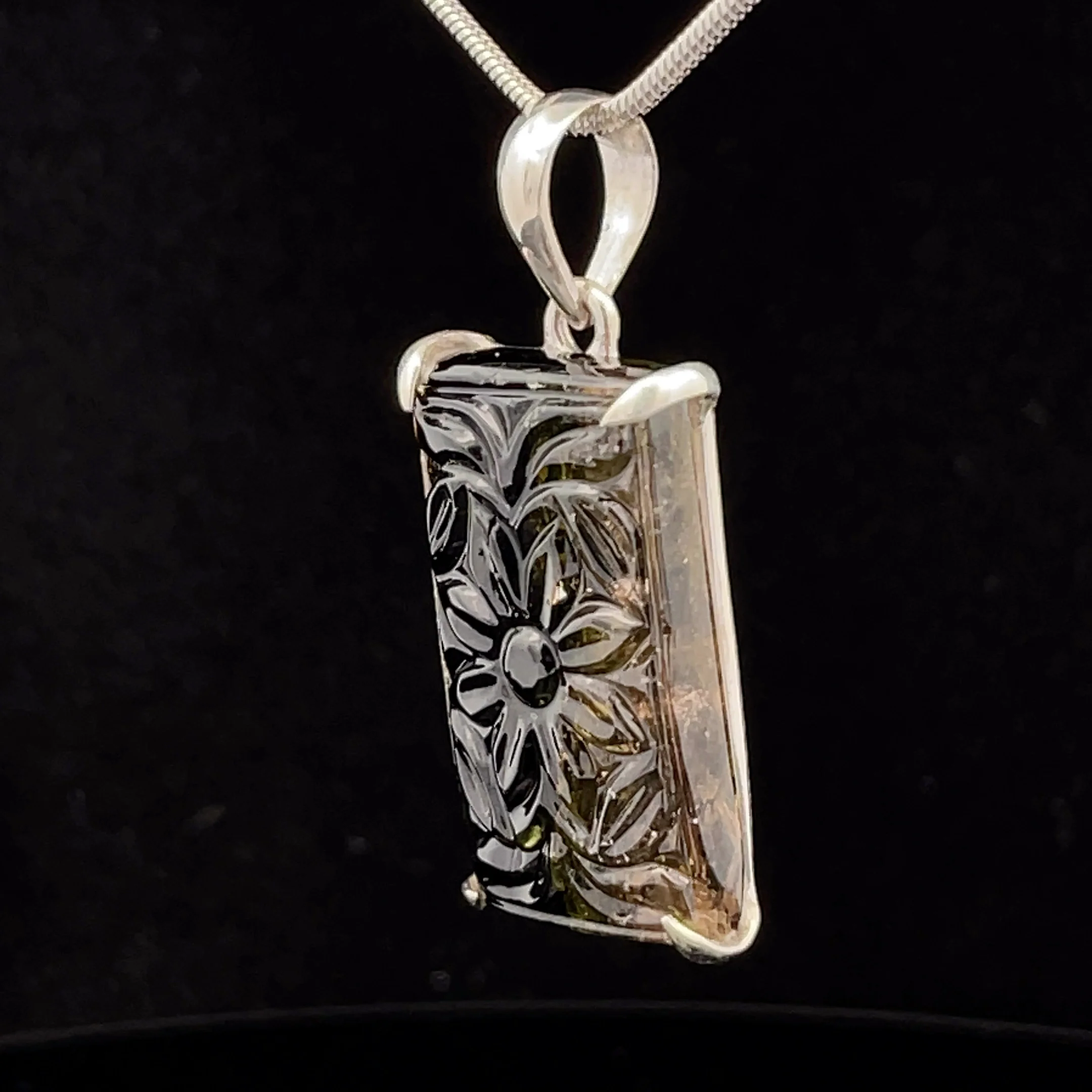 Sterling Silver Carved Watermelon Tourmaline Pendant - Image 3