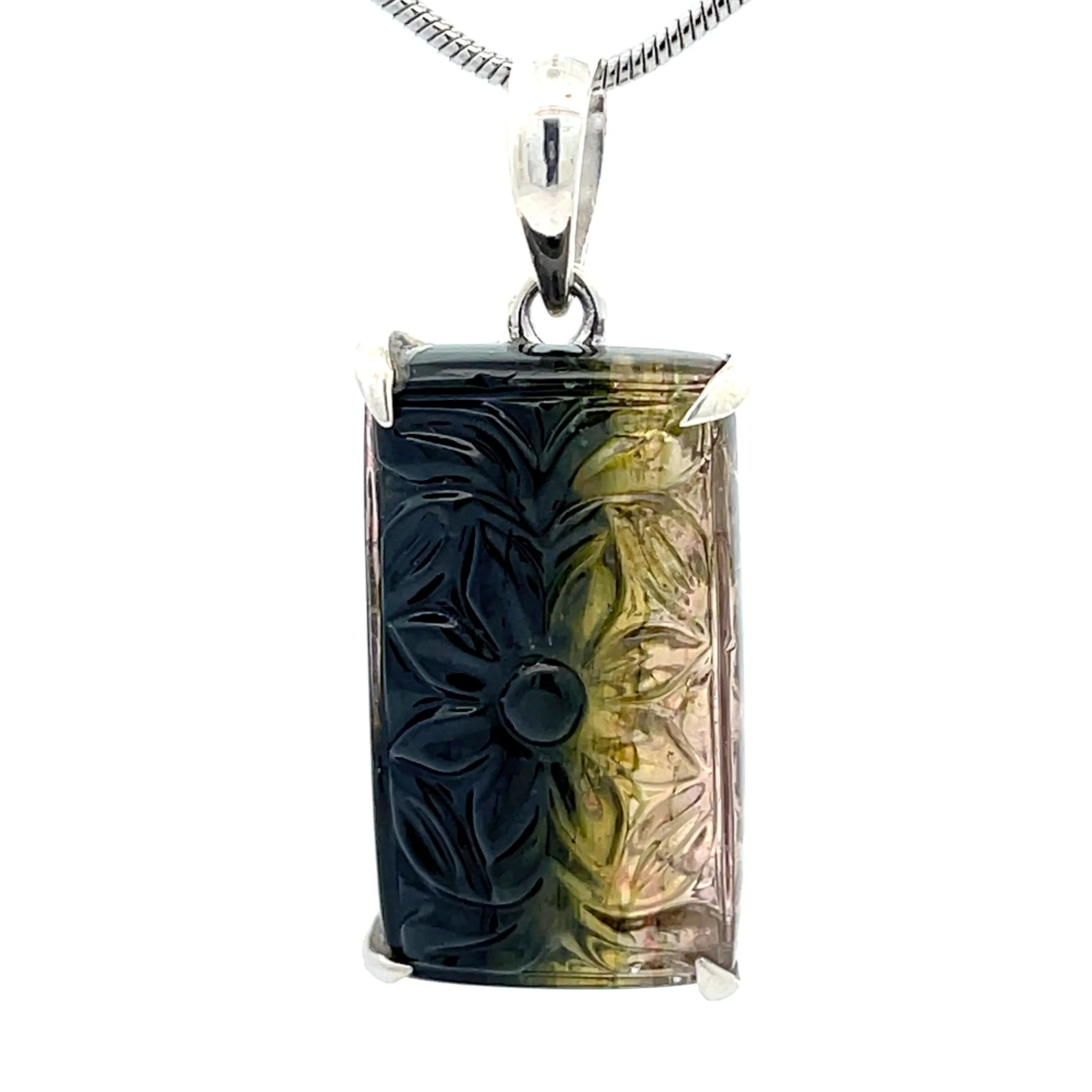 Sterling Silver Carved Watermelon Tourmaline Pendant - Image 4