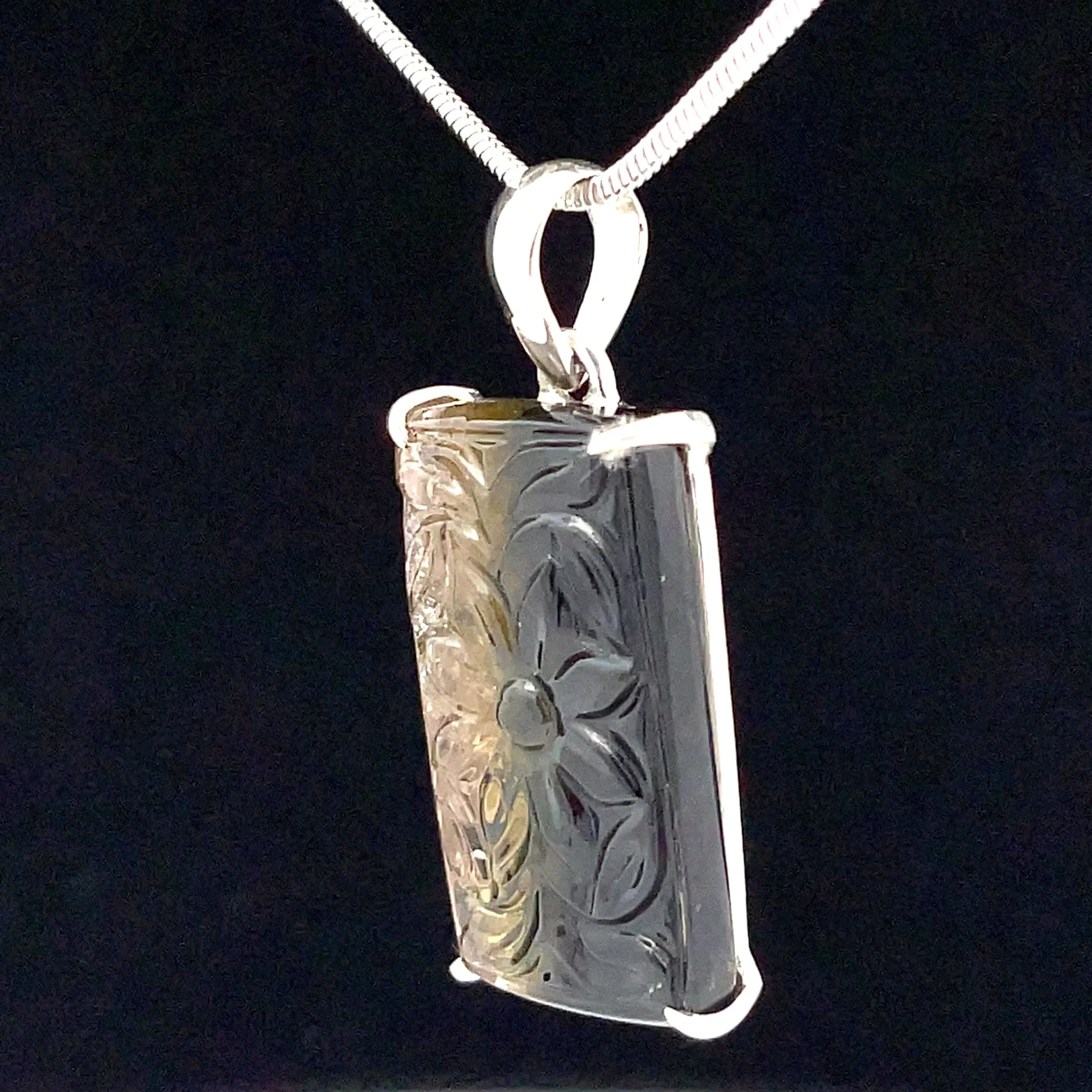 Sterling Silver Carved Watermelon Tourmaline Pendant - Image 3