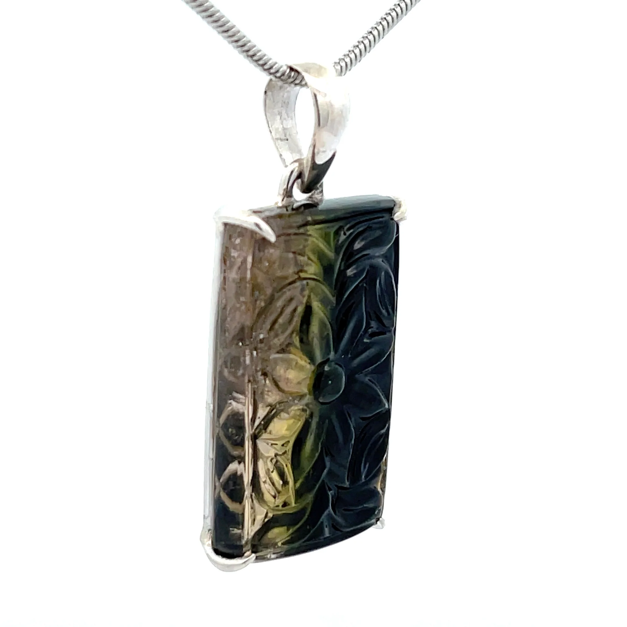 Sterling Silver Carved Watermelon Tourmaline Pendant - Image 5