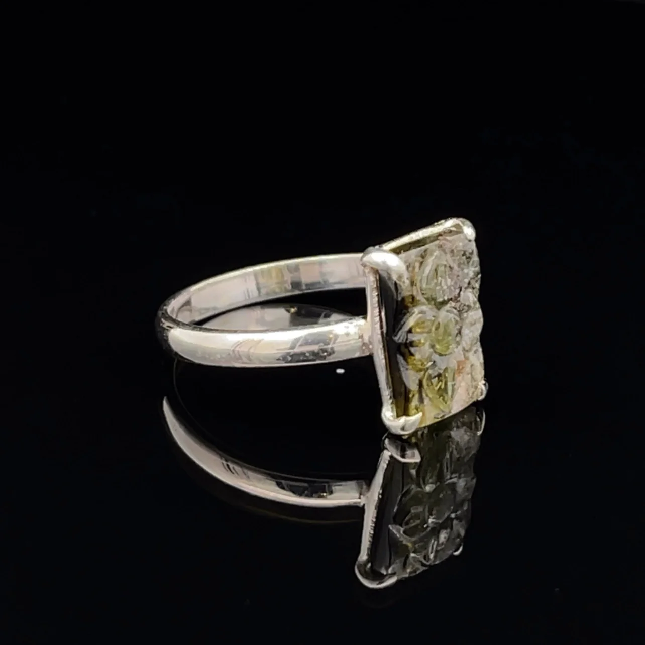 Sterling Silver Carved Watermelon Tourmaline Ring Size 9 - Image 2