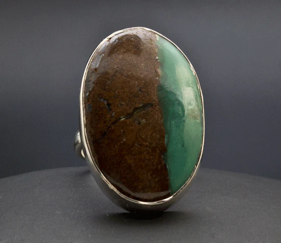 Sterling Silver Chrysoprase Adjustable Ring - Image 2