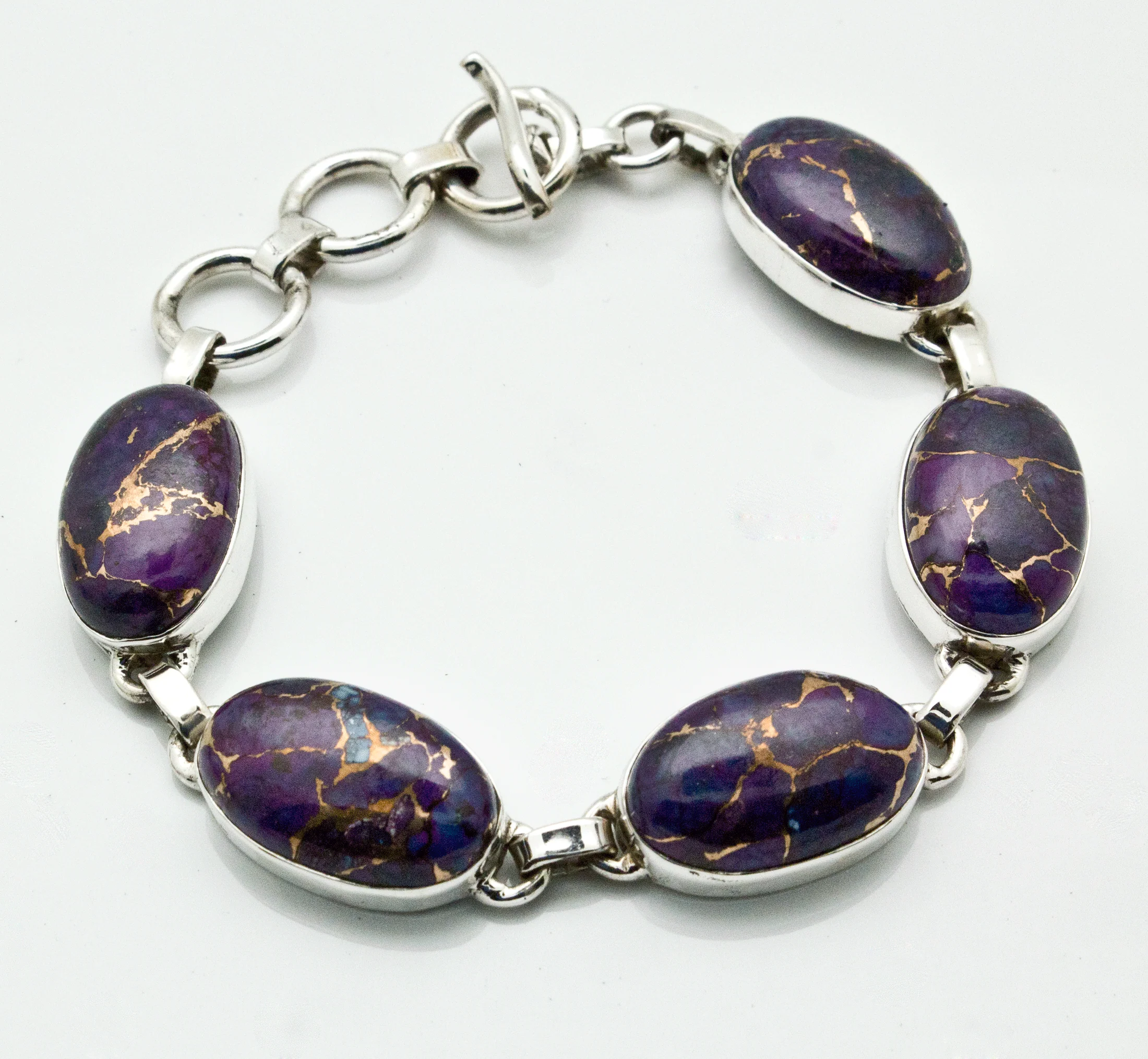 Sterling Silver Copper Purple Turquoise Bracelet - Image 4