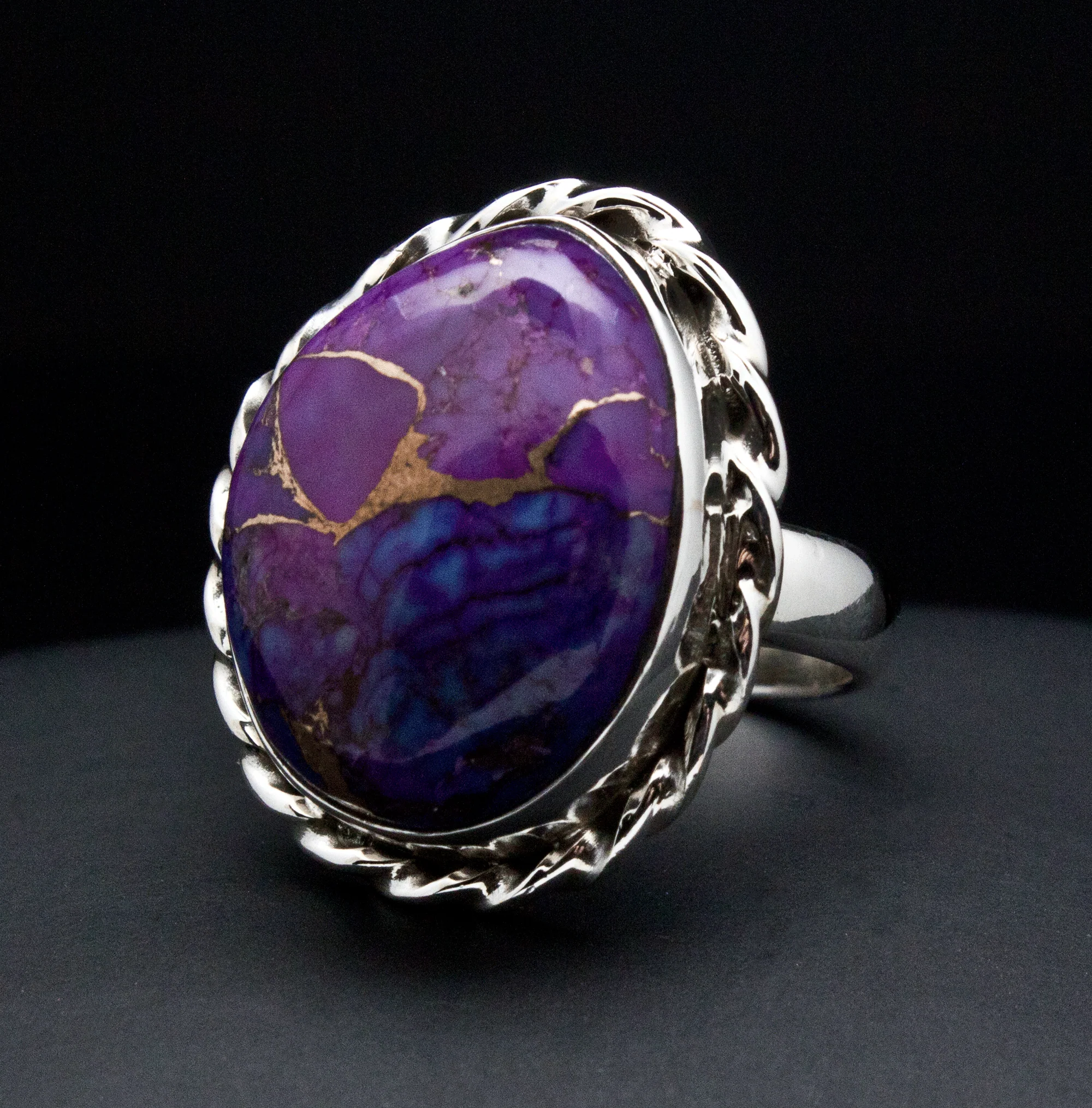 Sterling Silver Copper Purple Turquoise Ring Size 5 - Image 2