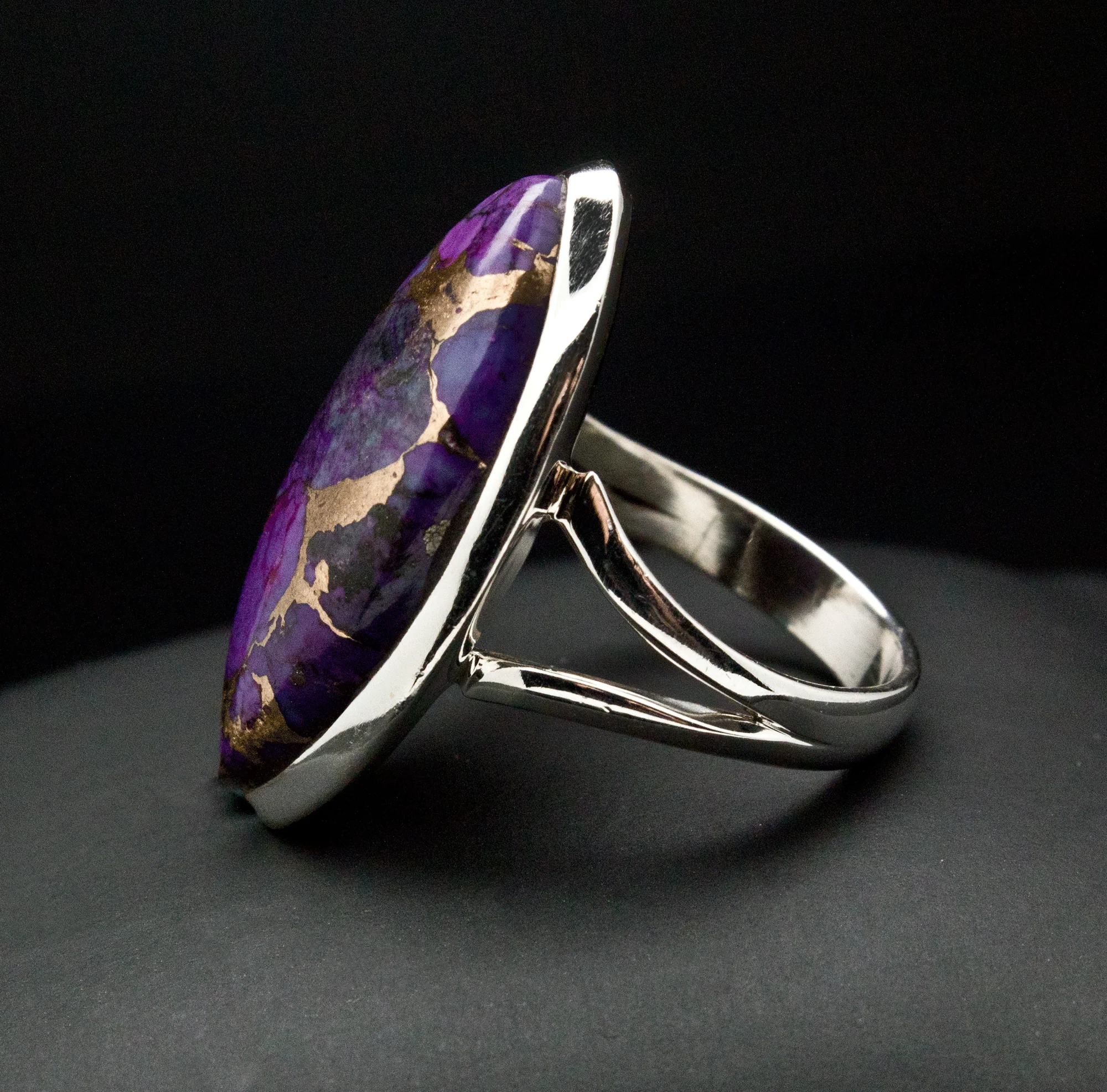 Sterling Silver Copper Purple Turquoise Ring Size 10 - Image 3