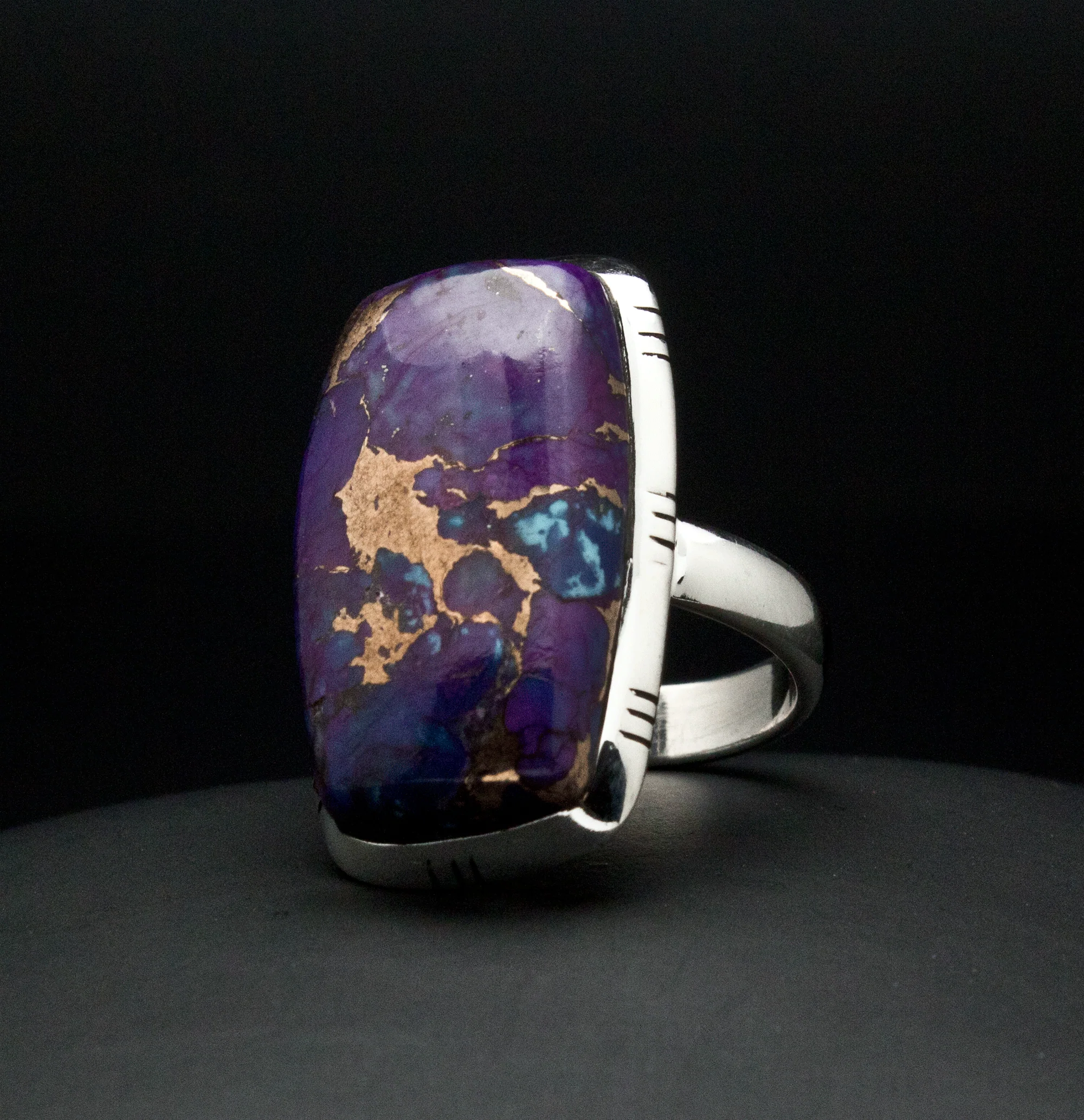 Sterling Silver Copper Purple Turquoise Ring SIze 6 - Image 2