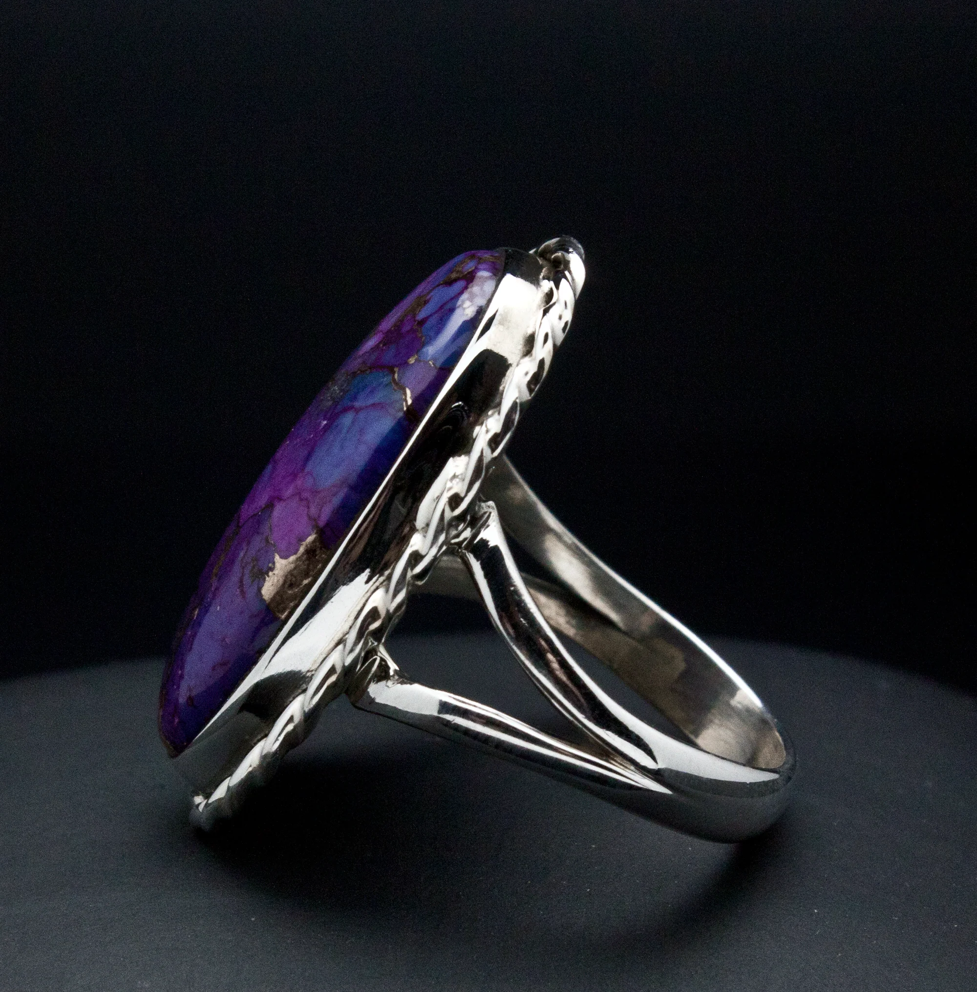 Sterling Silver Copper Purple Turquoise Ring Size 10 - Image 3