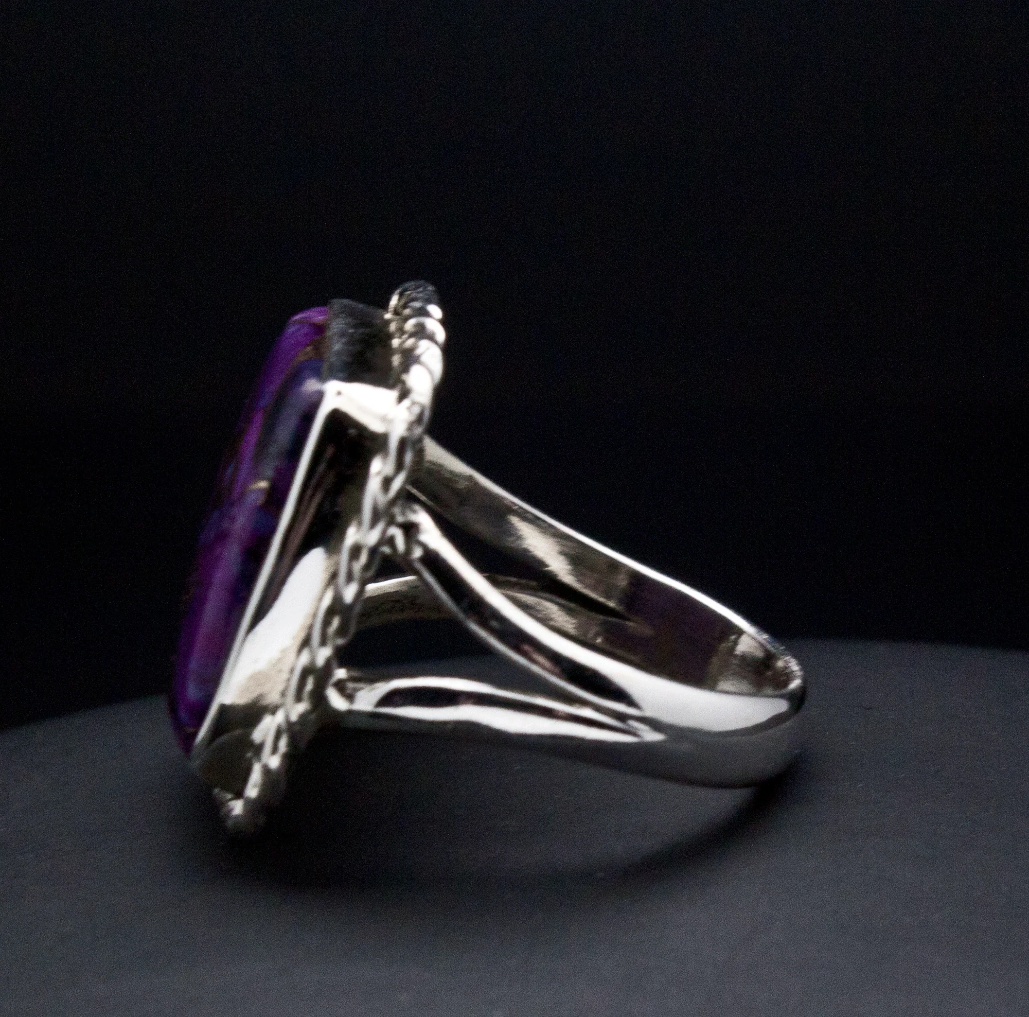 Sterling SIlver Copper Purple Turquoise Ring SIze 8 - Image 3