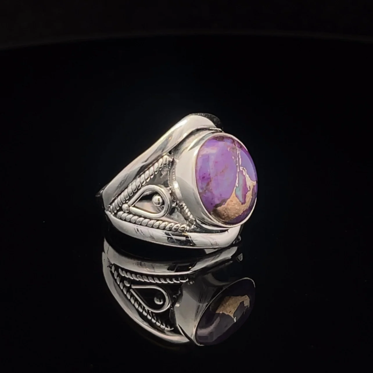 Sterling Silver Copper Purple Turquoise Ring Size 7 - Image 2