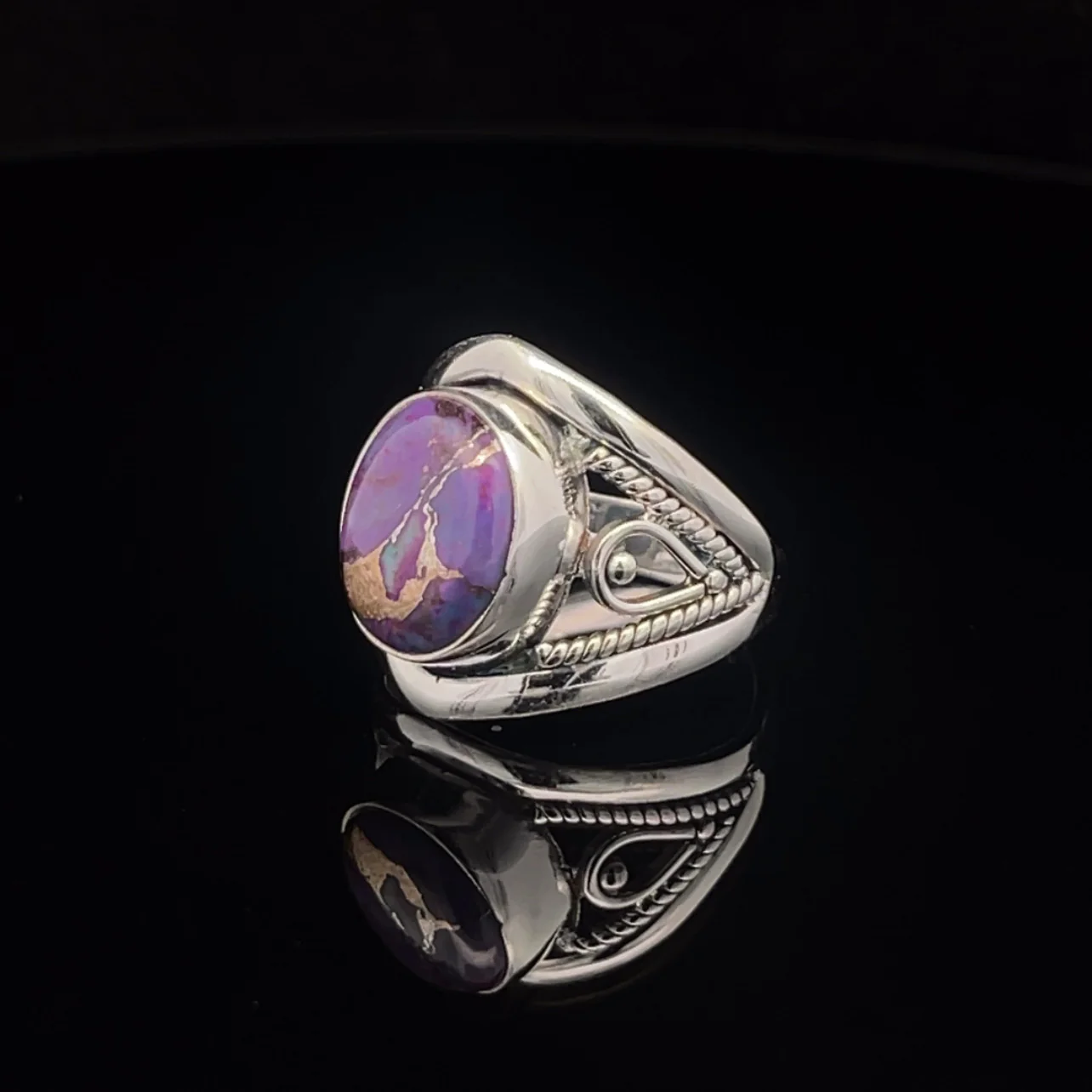 Sterling Silver Copper Purple Turquoise Ring Size 7 - Image 3