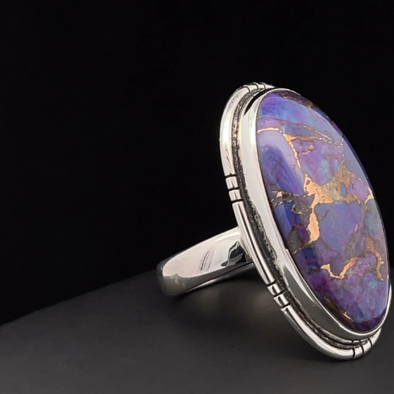 Sterling Silver Copper Purple Turquoise Ring Size 7 - Image 2