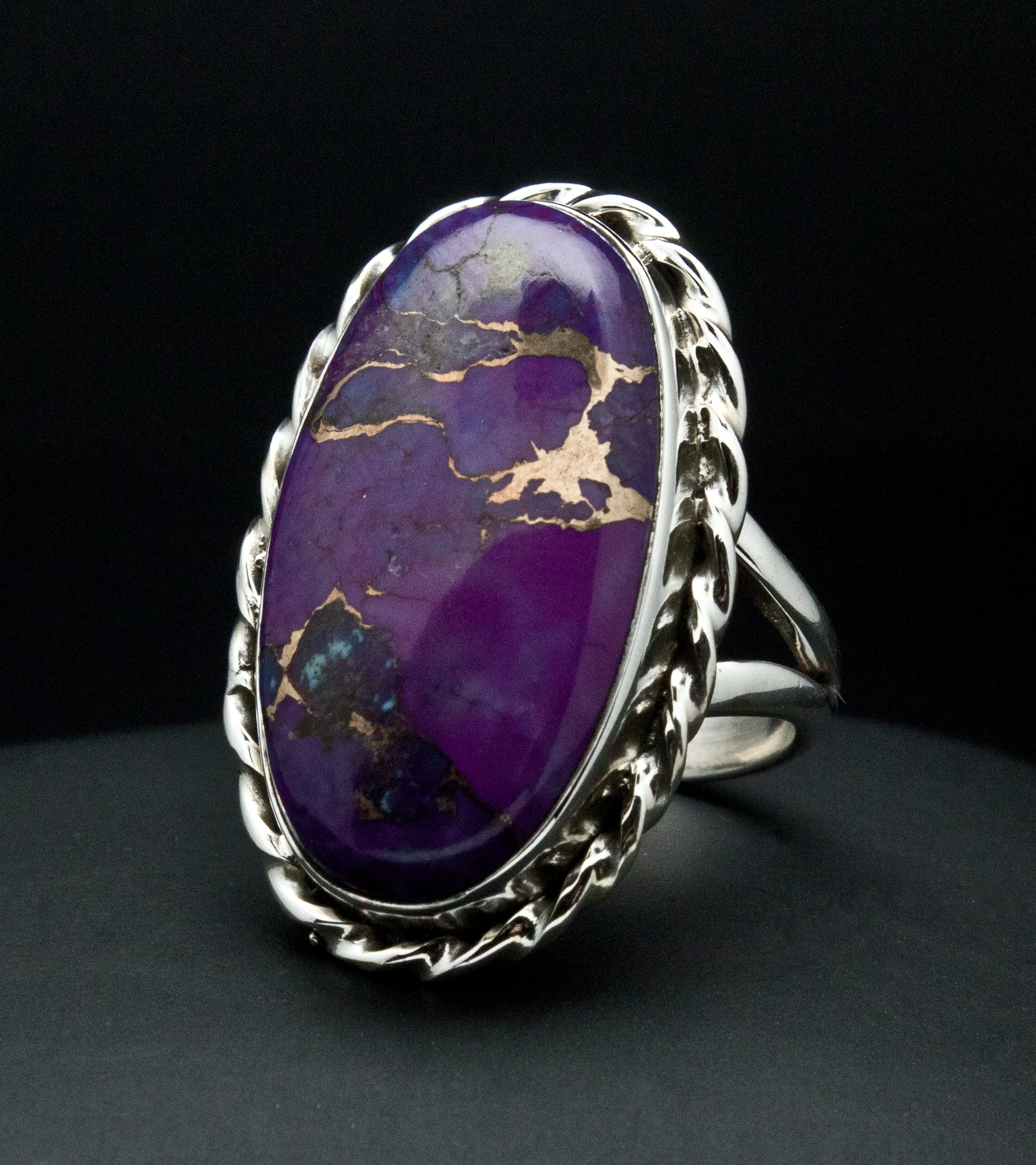 Sterling Silver Copper Purple Turquoise Ring Size 6 - Image 2
