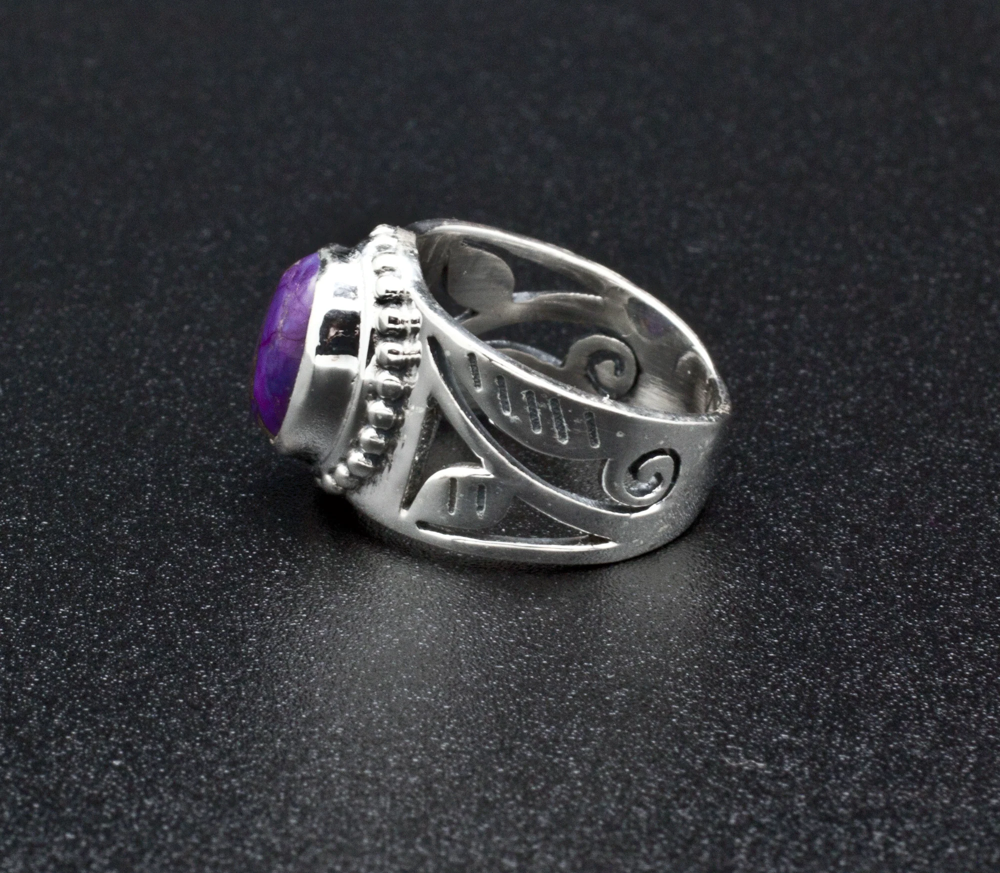 Sterling Silver Copper Purple Turquoise Ring Size 6.5 - Image 3