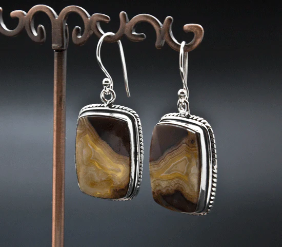 Sterling Silver Crazy Lace Agate Earrings - Image 2