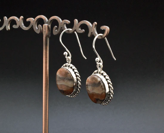 Sterling Silver Crazy Lace Agate Earrings - Image 2