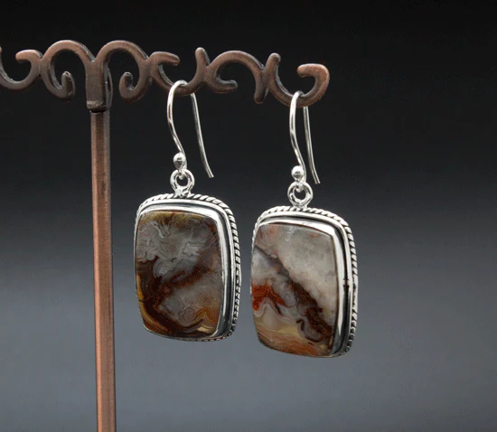 Sterling Silver Crazy Lace Agate Earrings - Image 2