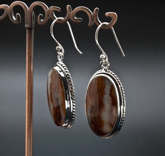 Sterling Silver Crazy Lace Agate Earrings - Image 2
