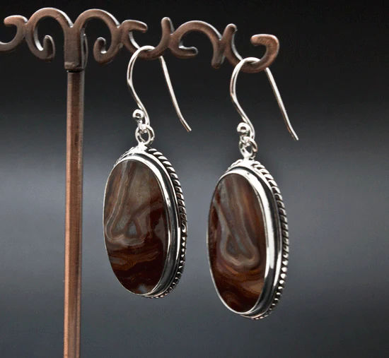 Sterling Silver Crazy Lace Agate Earrings - Image 2