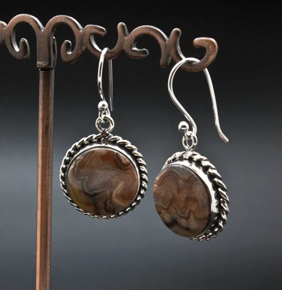 Sterling Silver Crazy Lace Agate Earrings - Image 2
