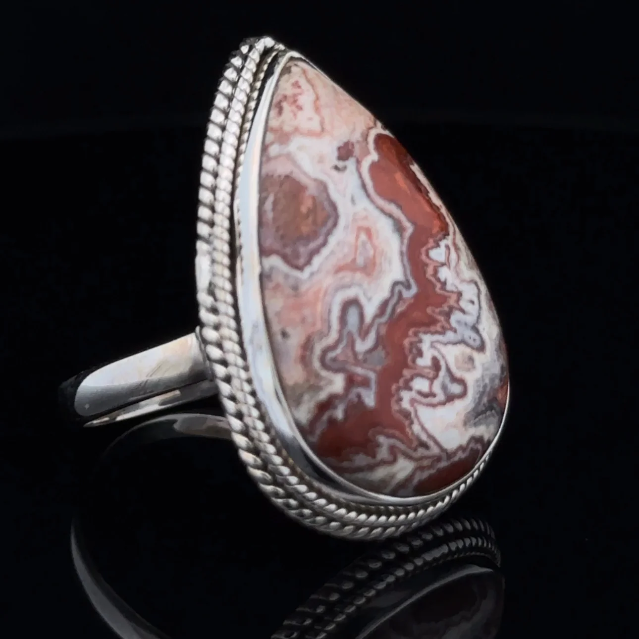 Sterling Silver Crazy Lace Agate Ring Size 11 - Image 2