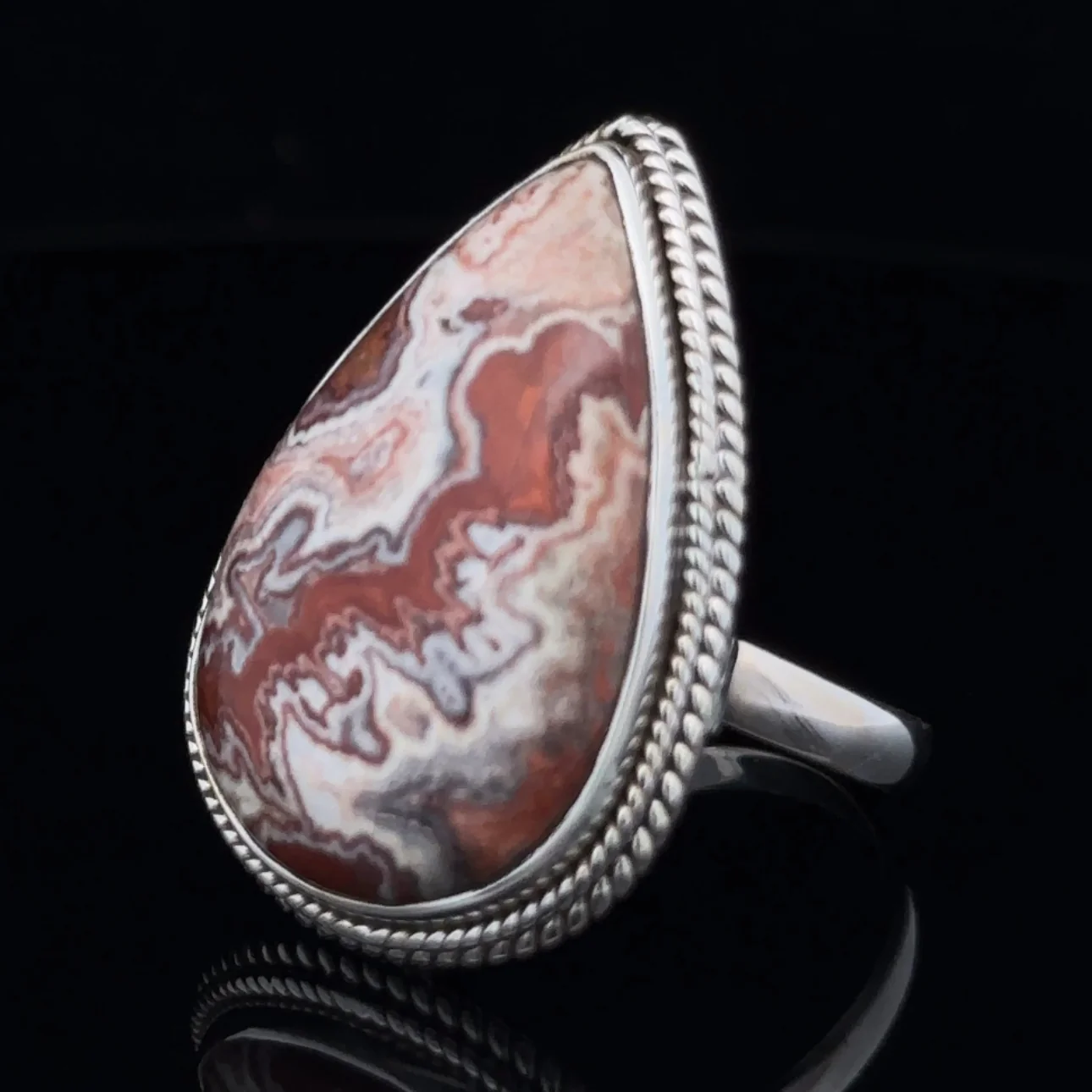 Sterling Silver Crazy Lace Agate Ring Size 11 - Image 3