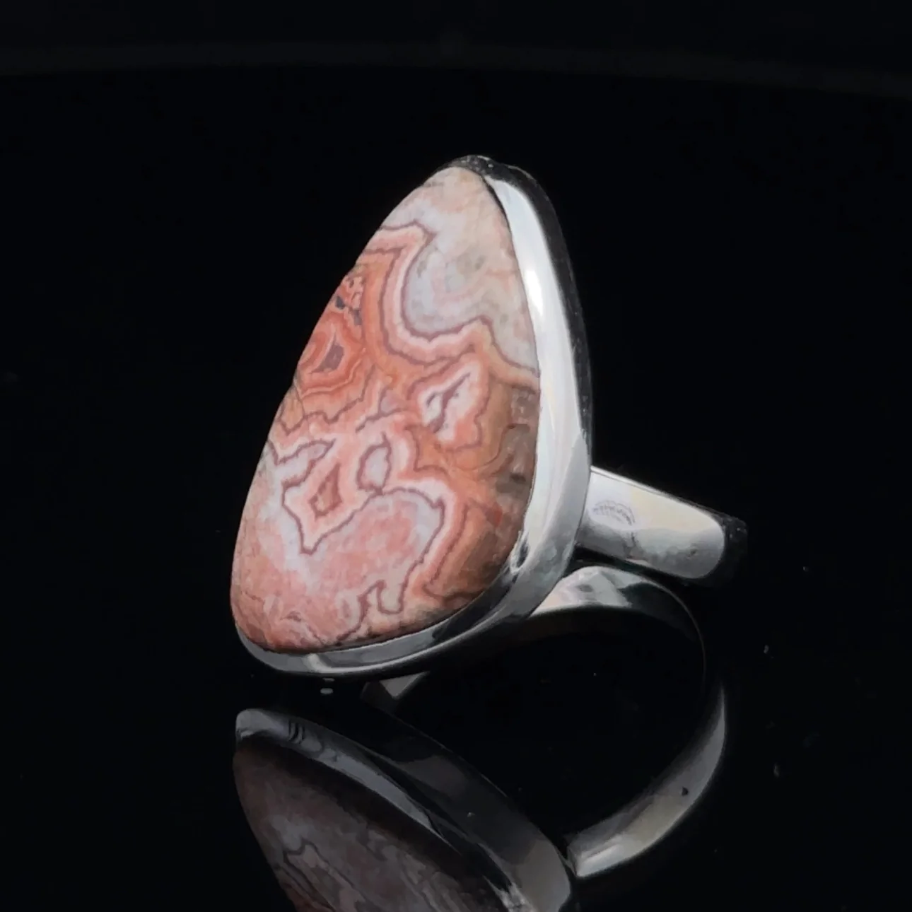 Sterling Silver Crazy Lace Agate Ring Size 5 - Image 3