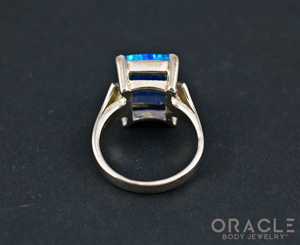 Sterling Silver Synthetic Opal Ring Size 7.5 - Image 4
