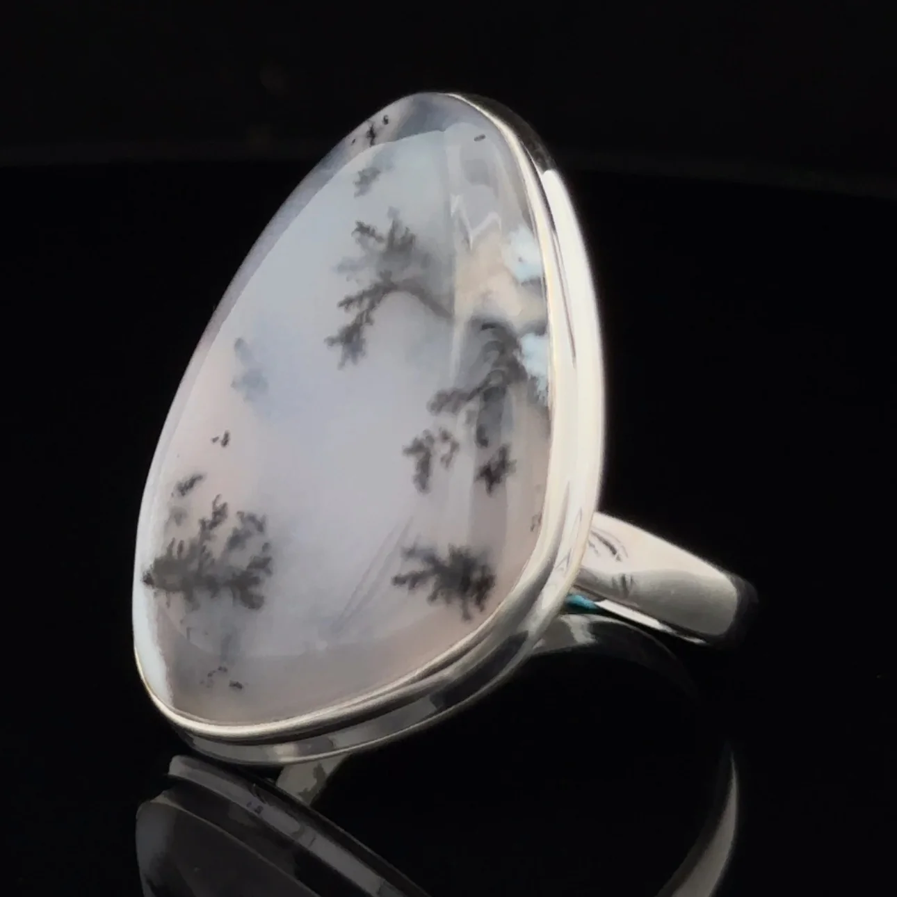 Sterling Silver Dendritic Opal Ring Size 11 - Image 3