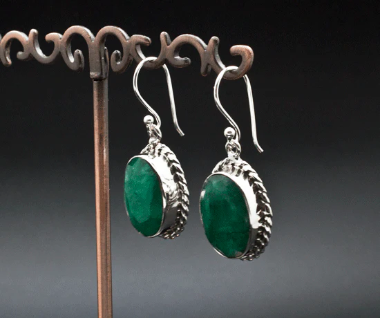 Sterling Silver Emerald Earrings - Image 2